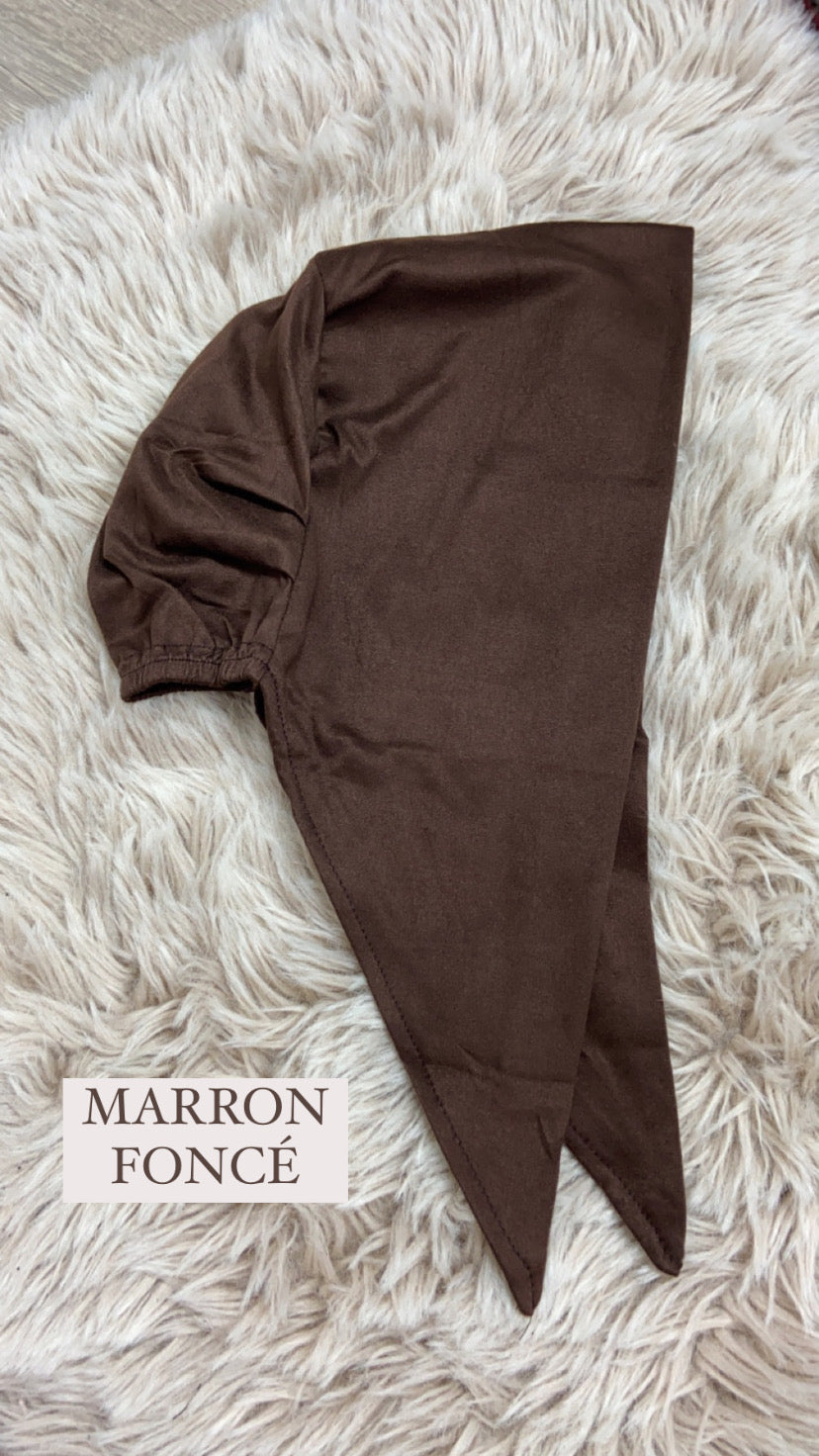 Dark brown tie-up hat