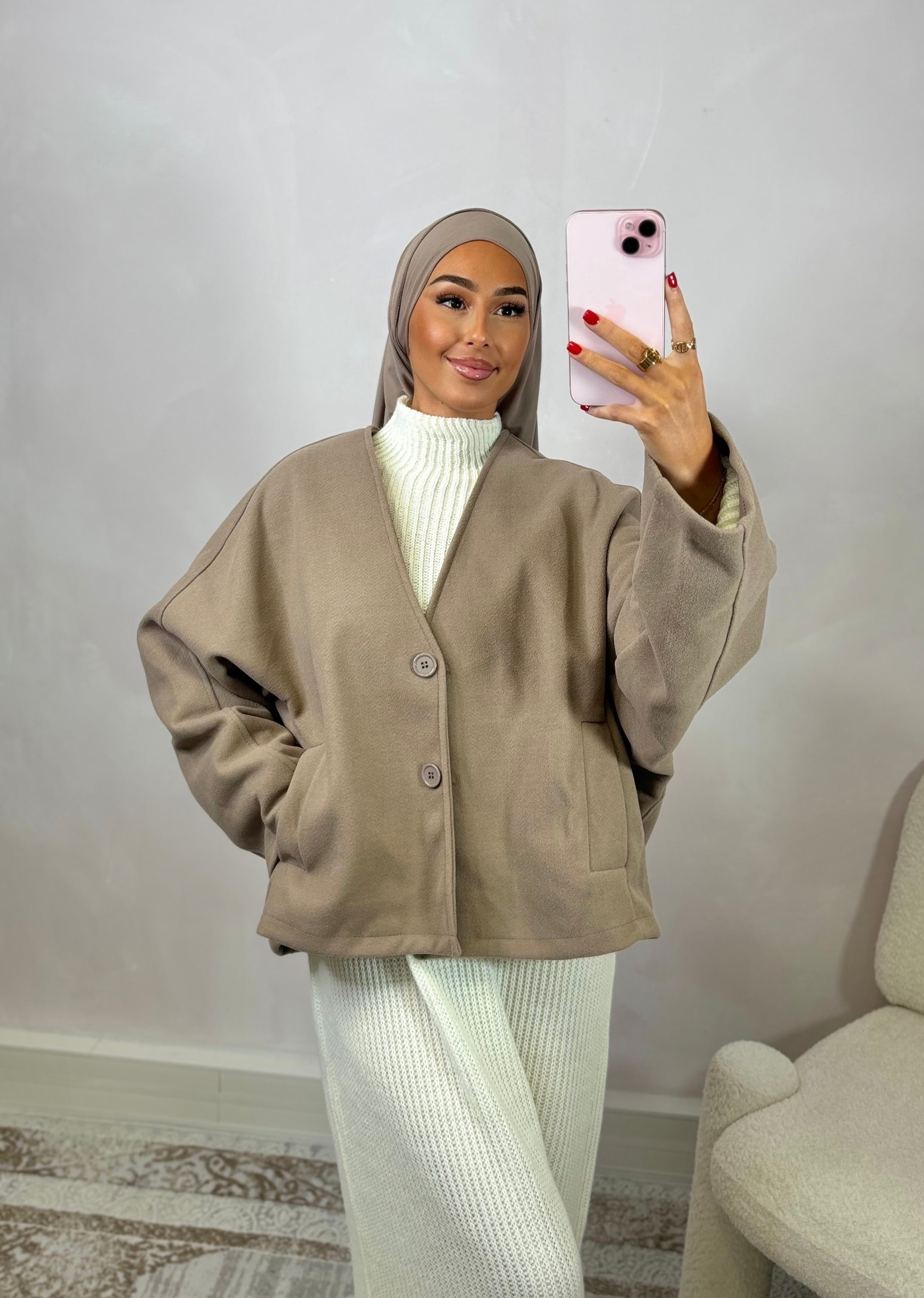 Strickjacke - taupe