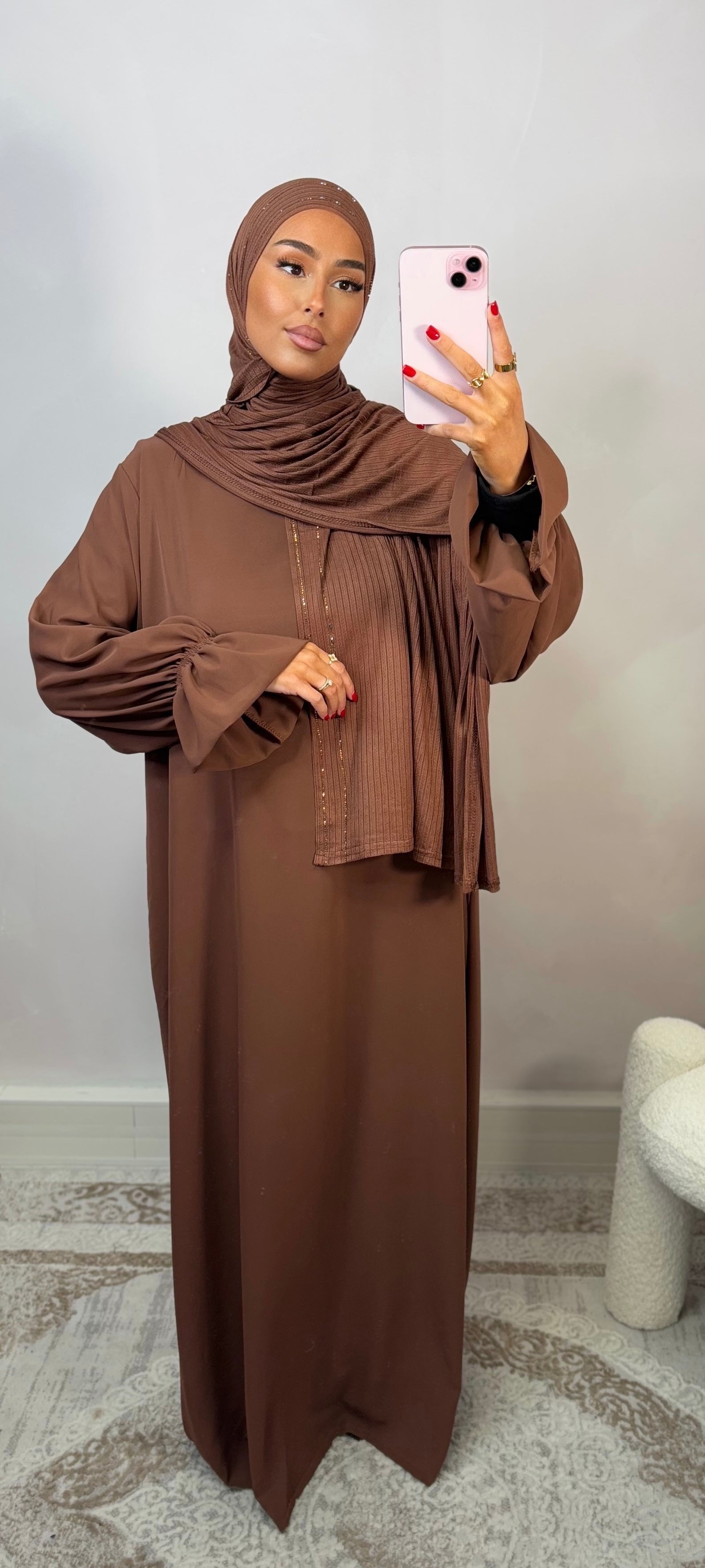 Scrunchie Abaya - hellbraun