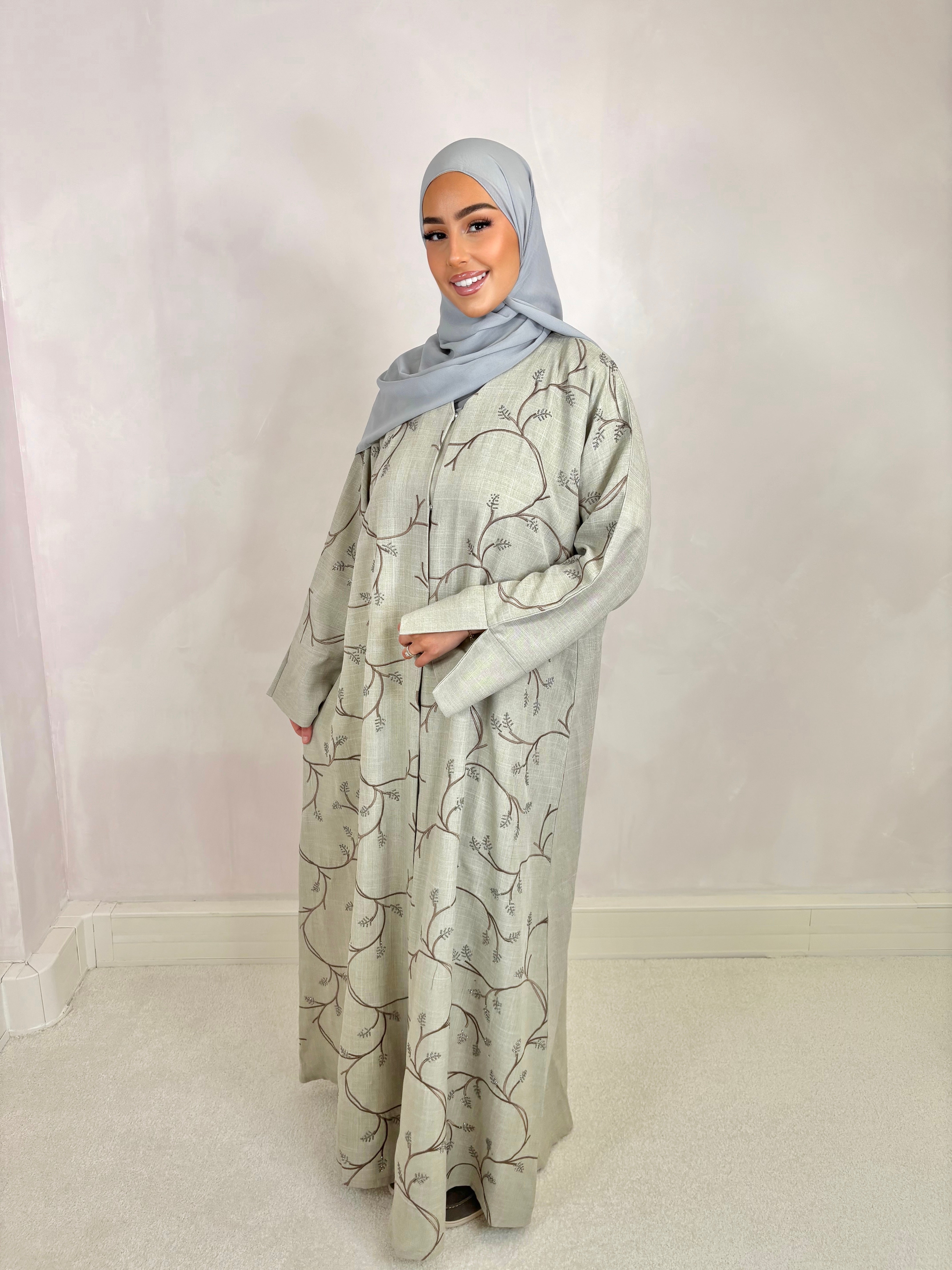 Dubai Abaya LAYNA (n17) - Light pistachio gray