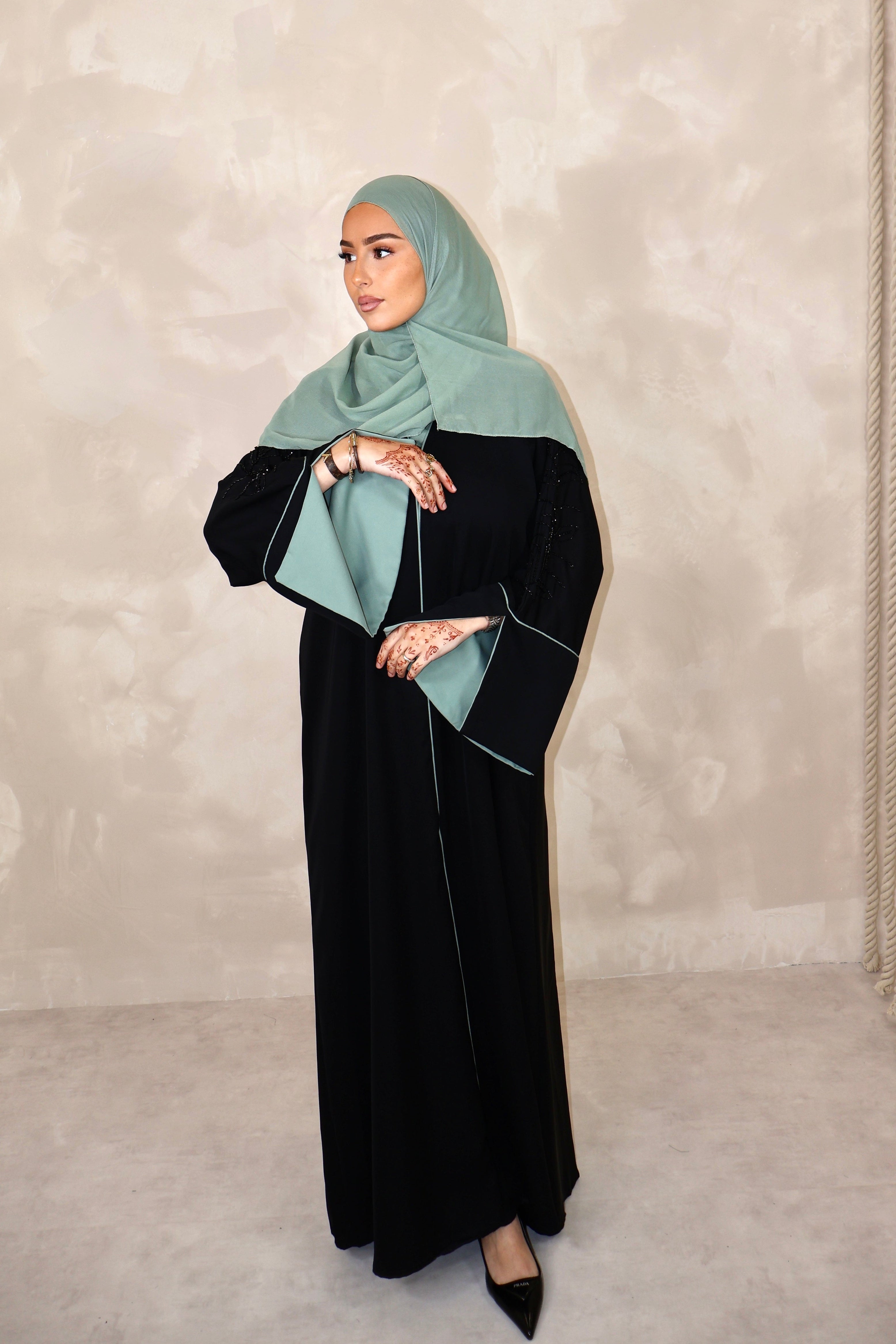 Abaya de Dubai (n86) - IMPÉRIAL AQUA GREEN