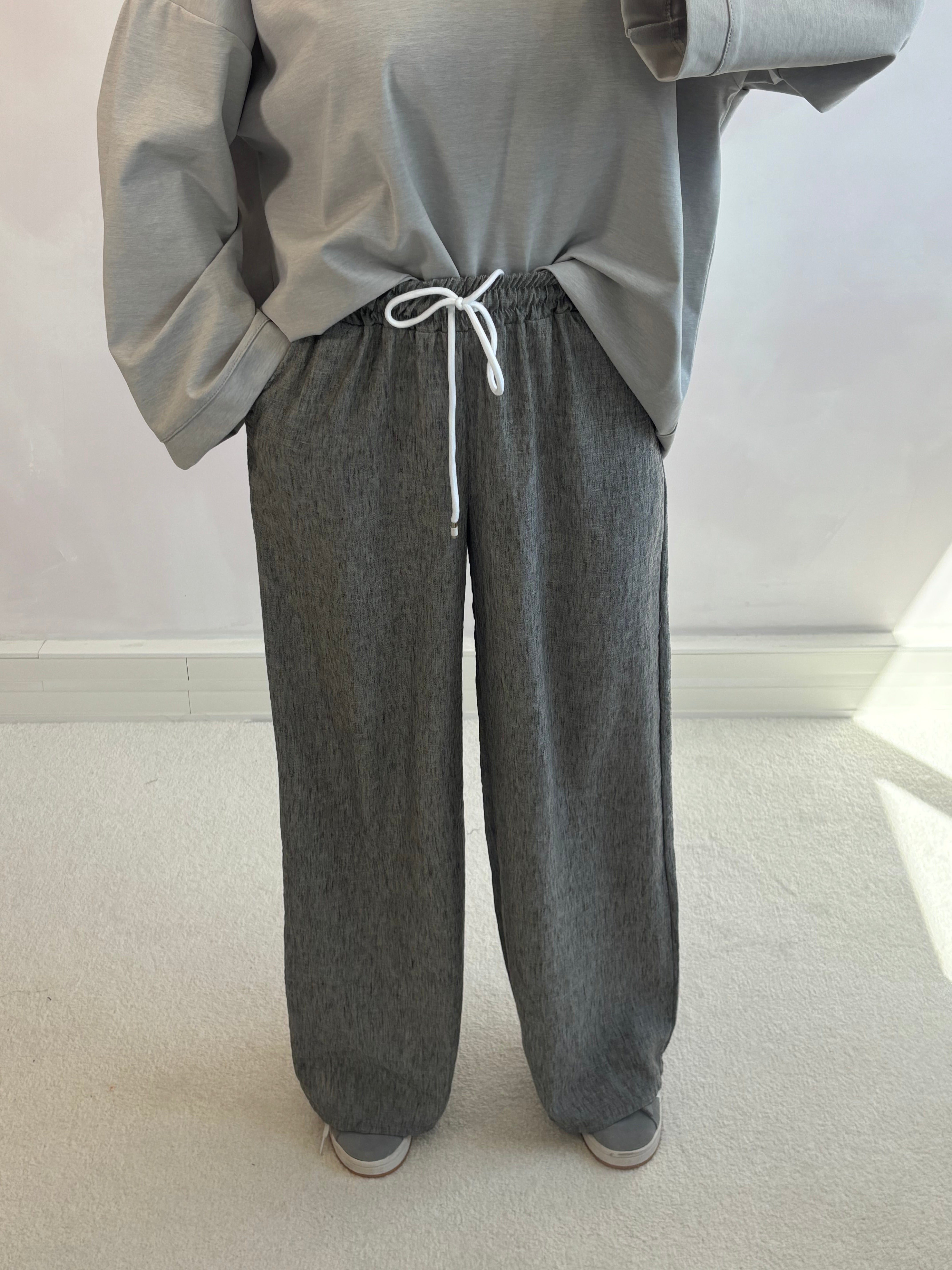 Linen-effect trousers - anthracite gray