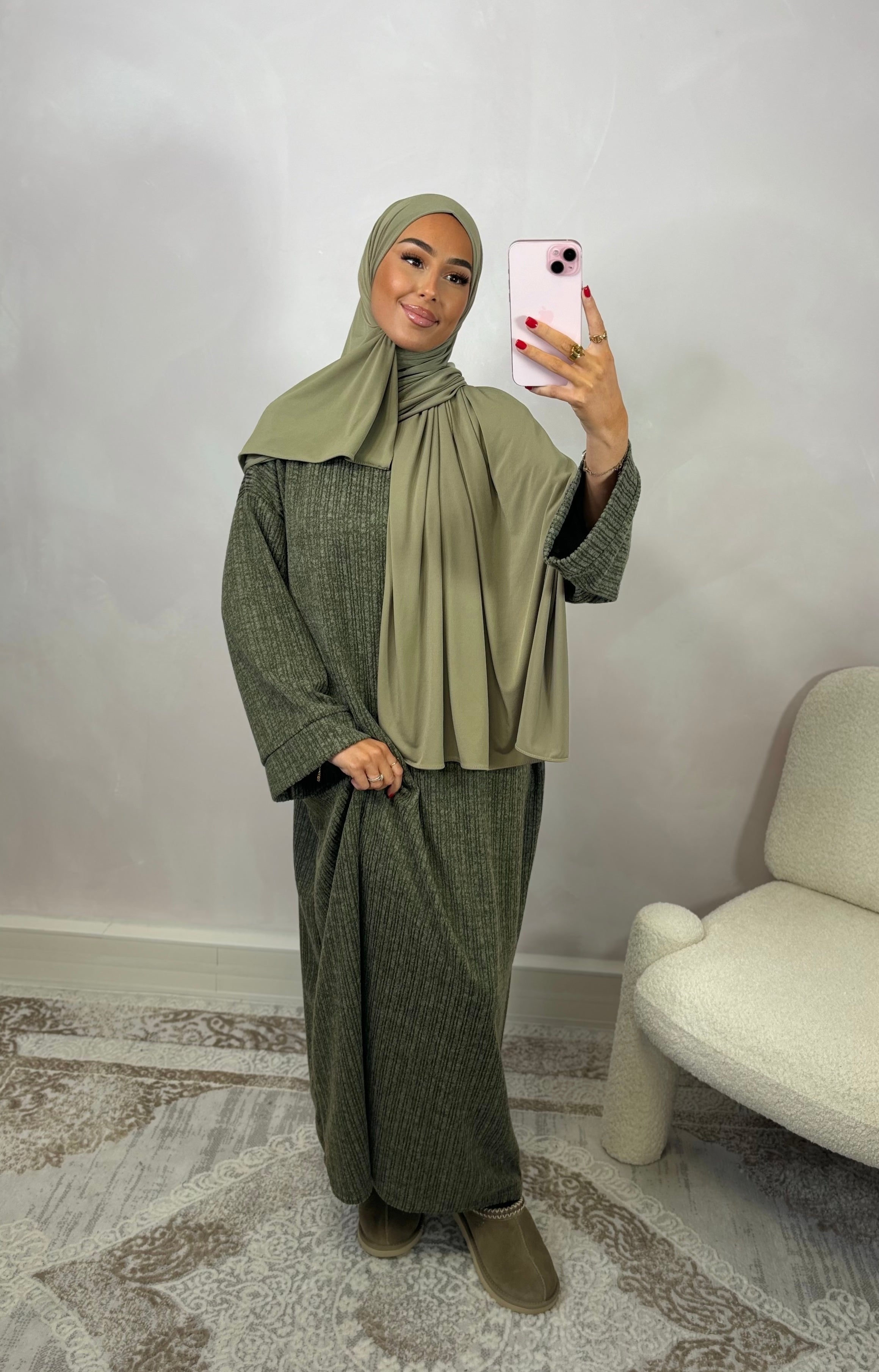 Geripptes Kleid - khaki