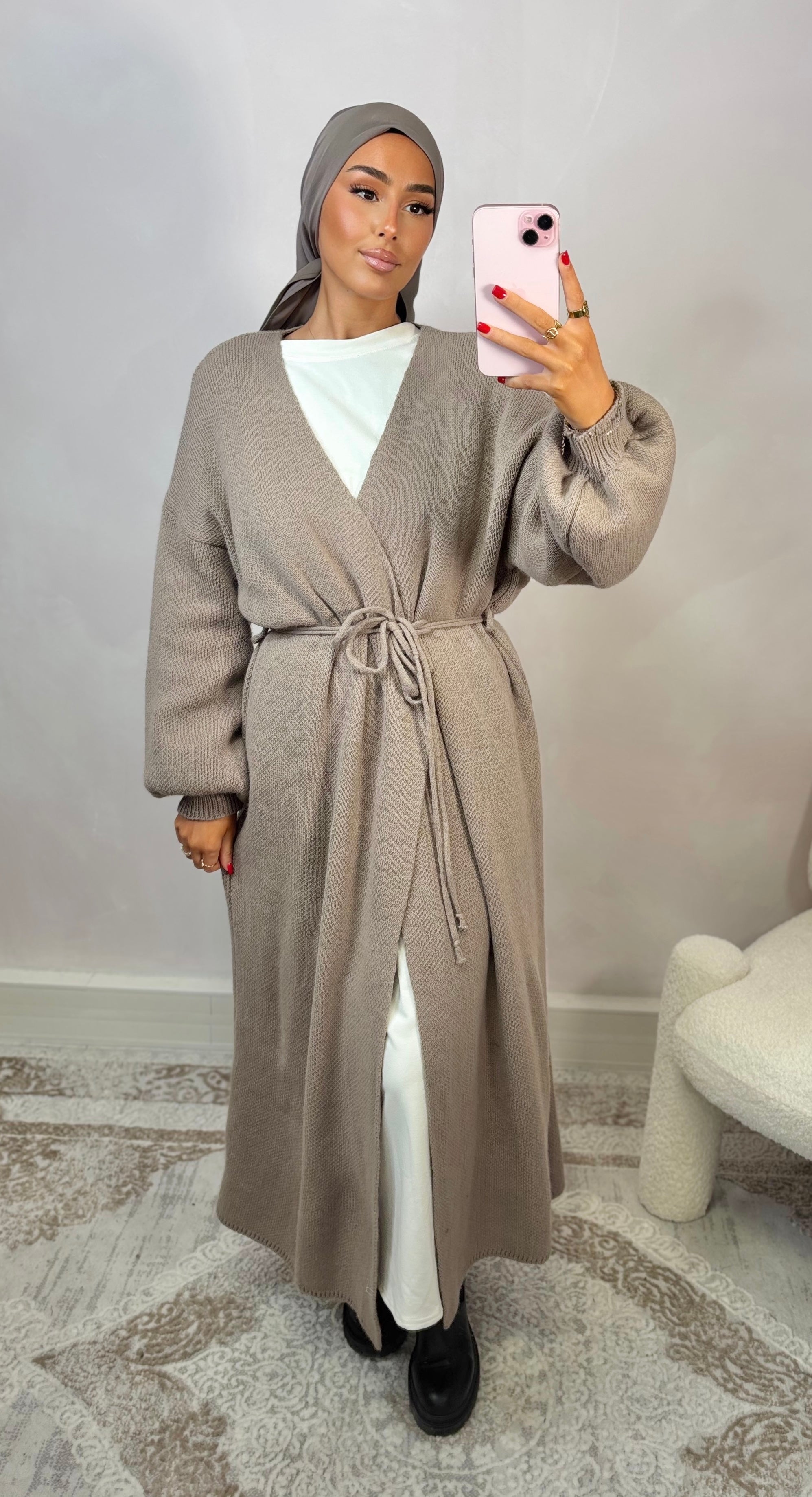 Gilet long cache cœur - taupe