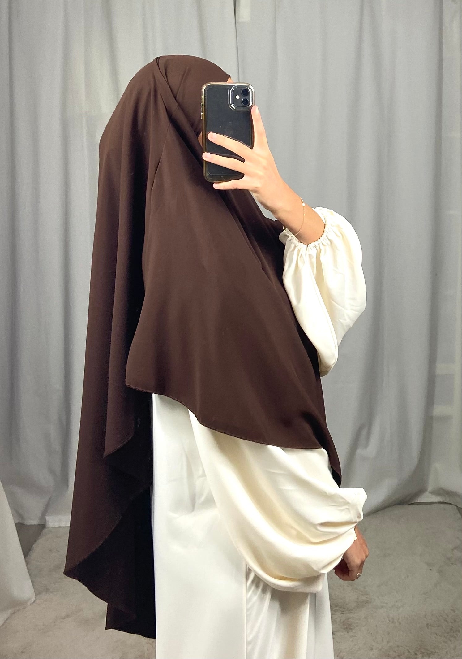 Khimar en soie de medine - MARRON foncé