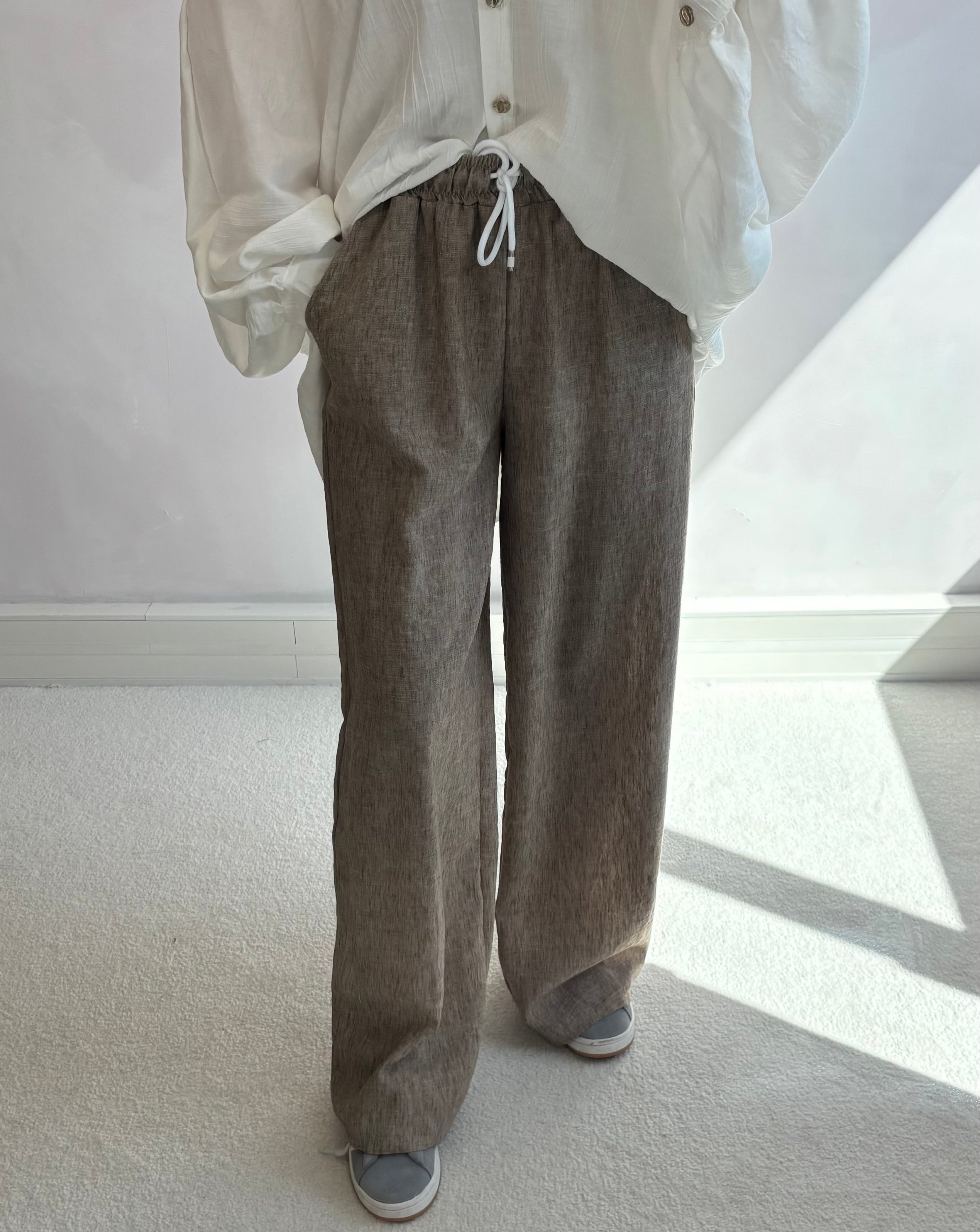 Linen-effect pants - taupe