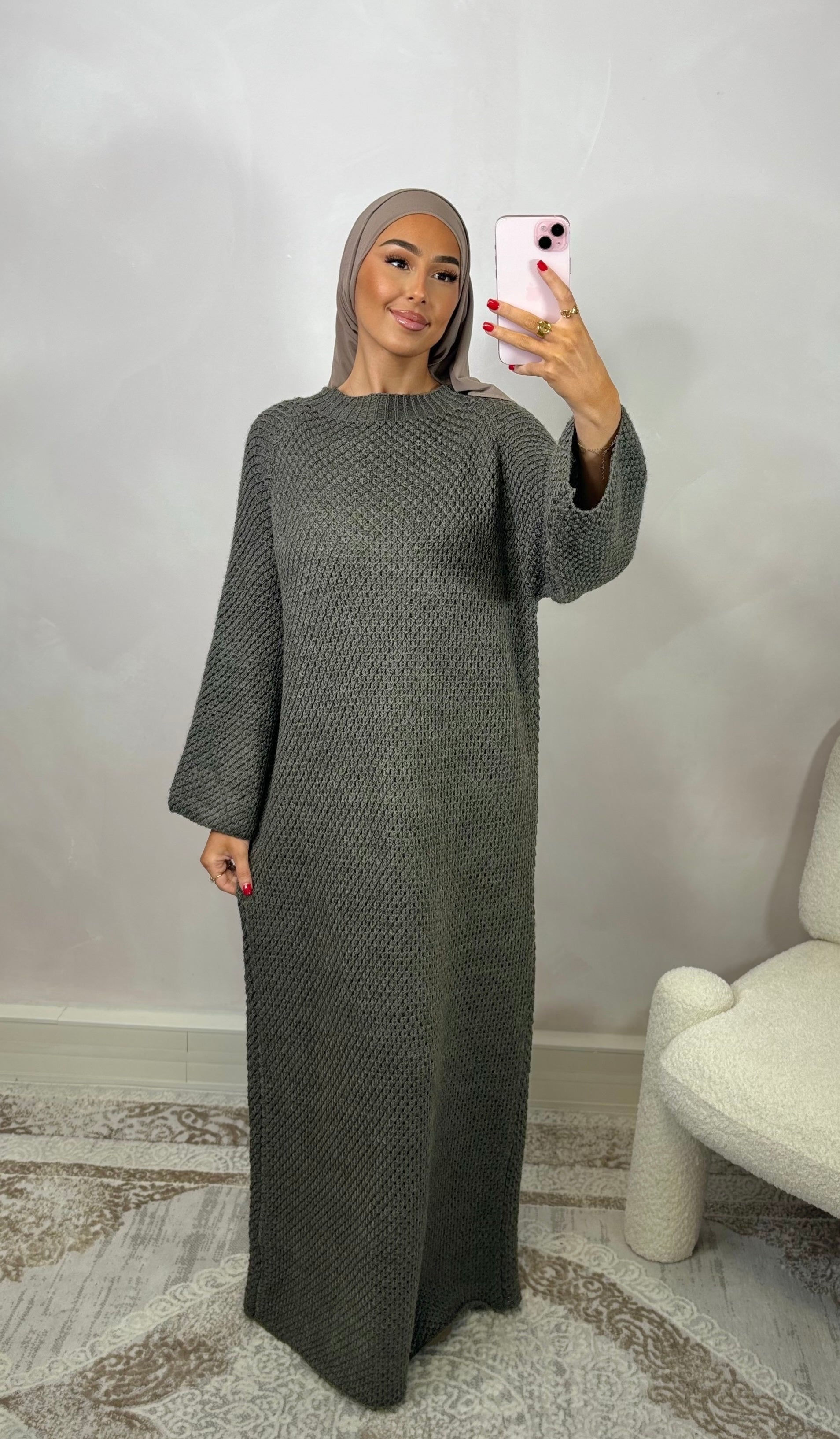 Häkelkleid - Dunkeltaupe