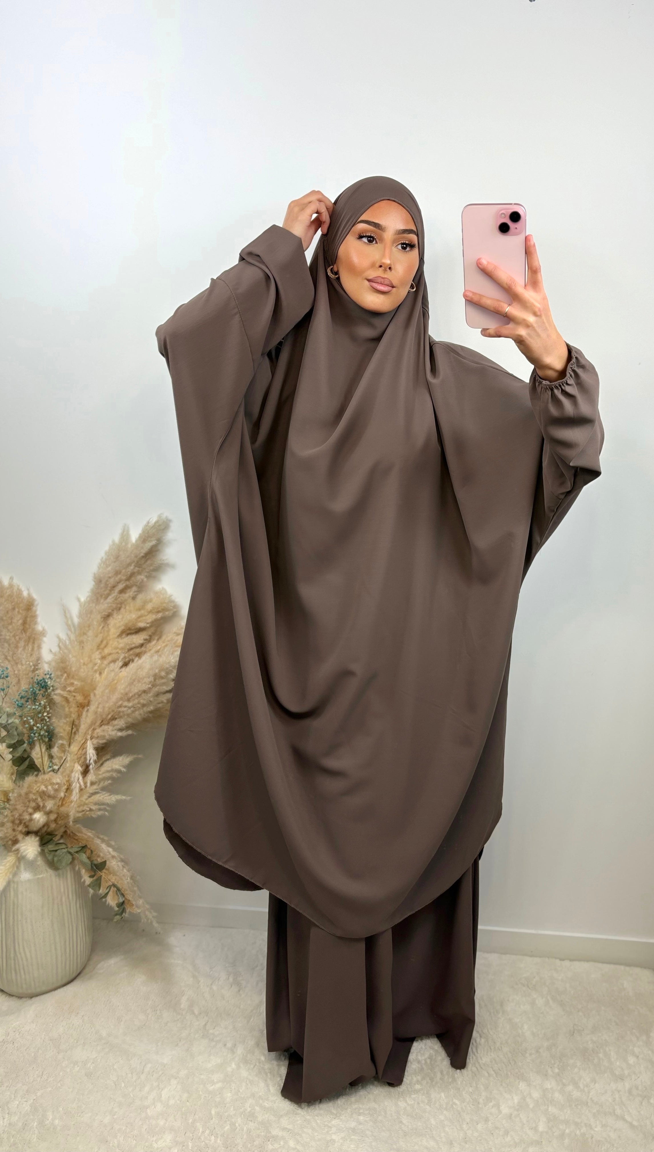 Jilbeb 2 Pièces soie de medine - taupe foncé