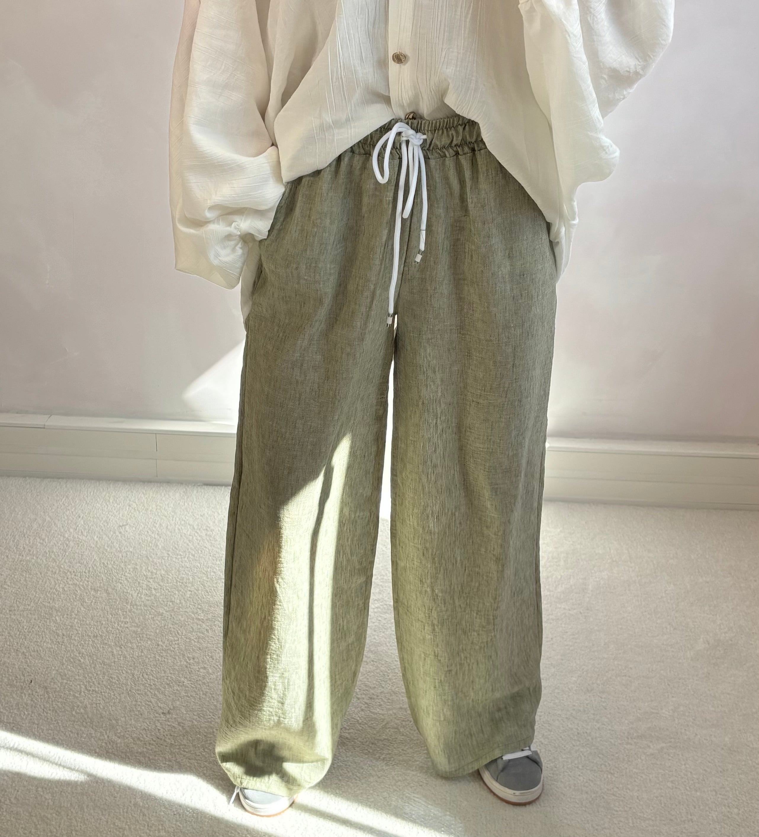 Linen-effect pants - pistachio