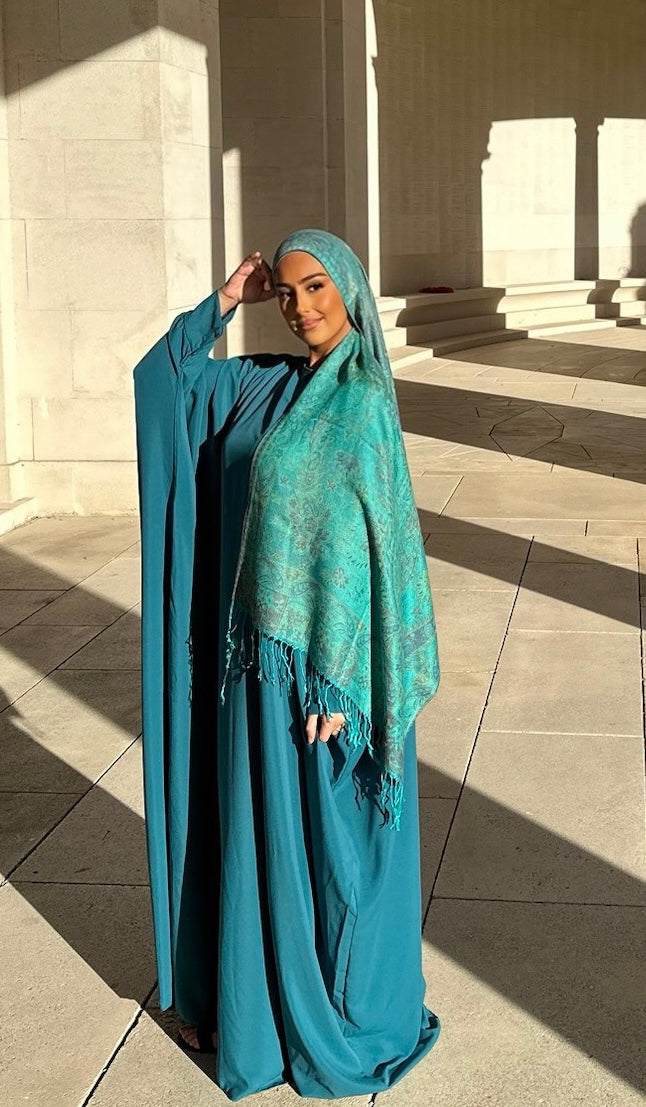 Saudi Arabian Abaya in Medina Silk - DUCK BLUE