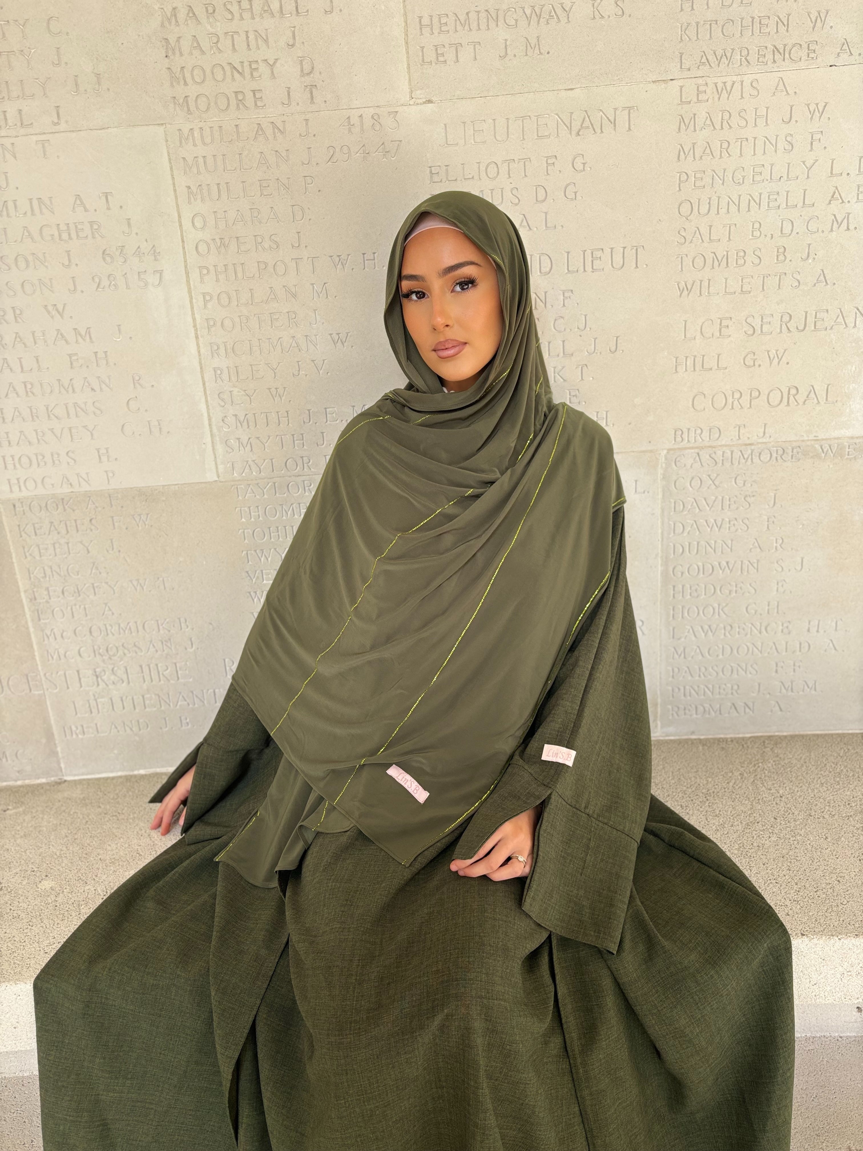 LIN'S B Premium Luxury Jersey with Rhinestones - Military Khaki