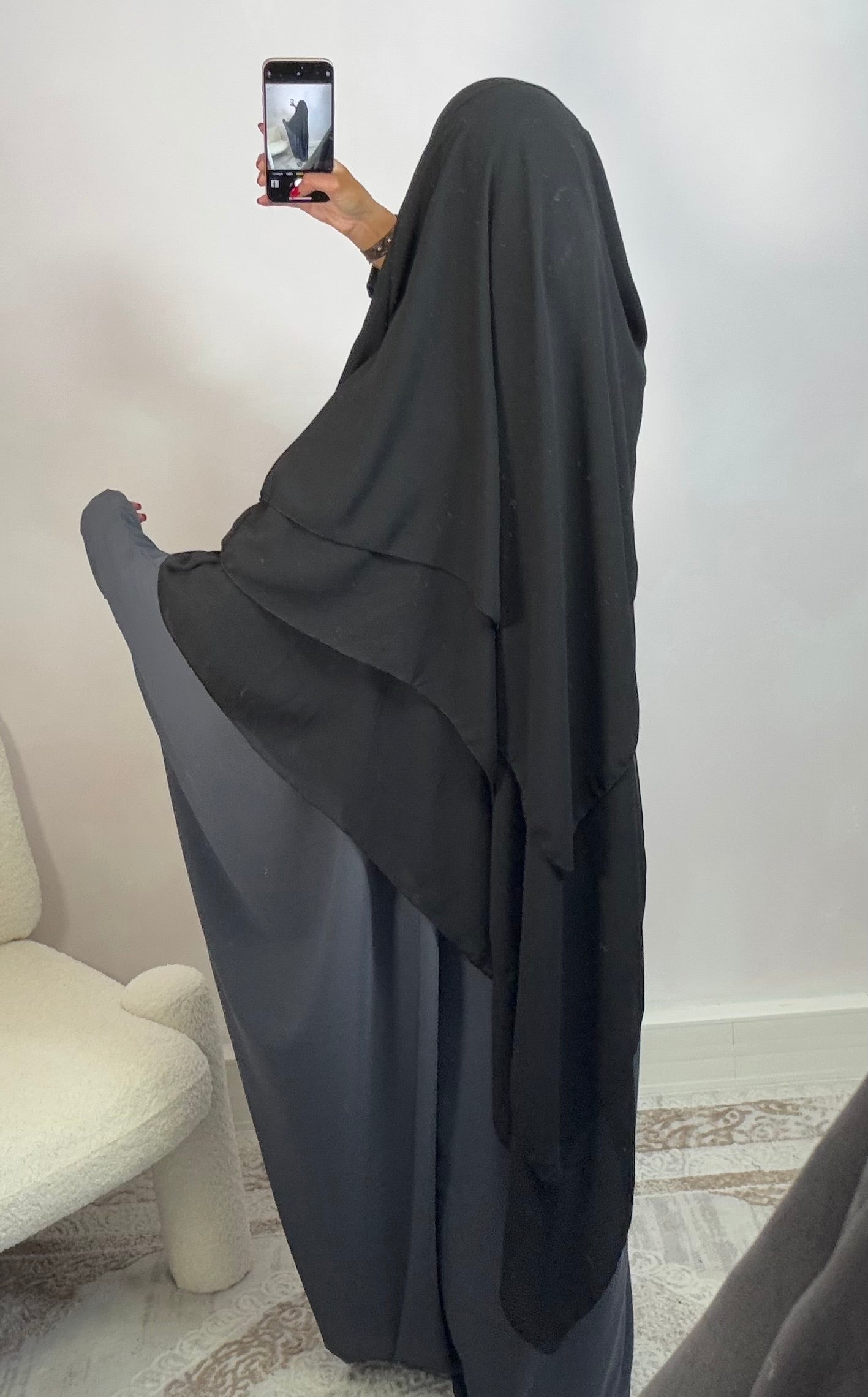 Khimar 3 Schleier aus Musselin - schwarz