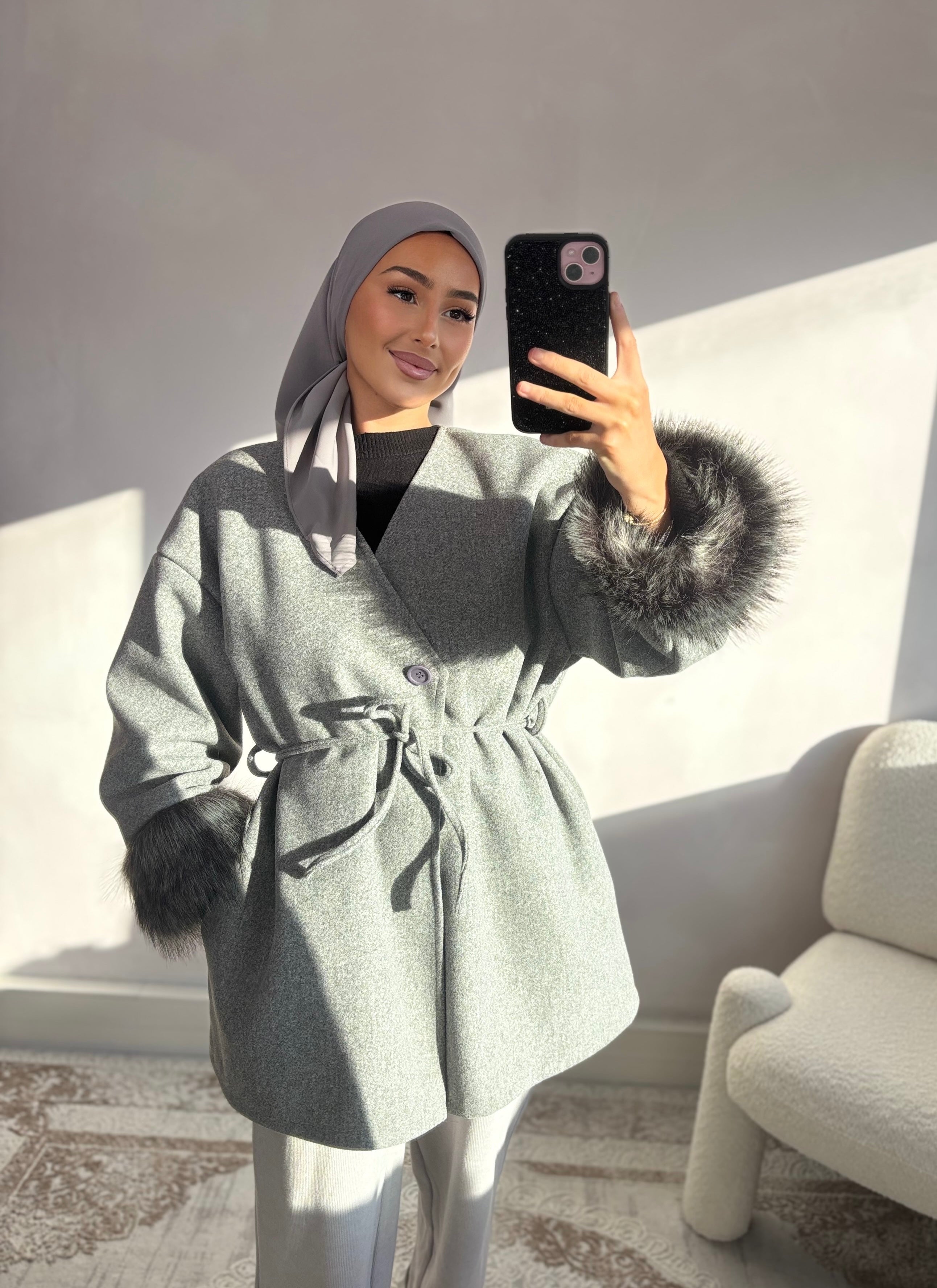 Manteau fourrure - grey