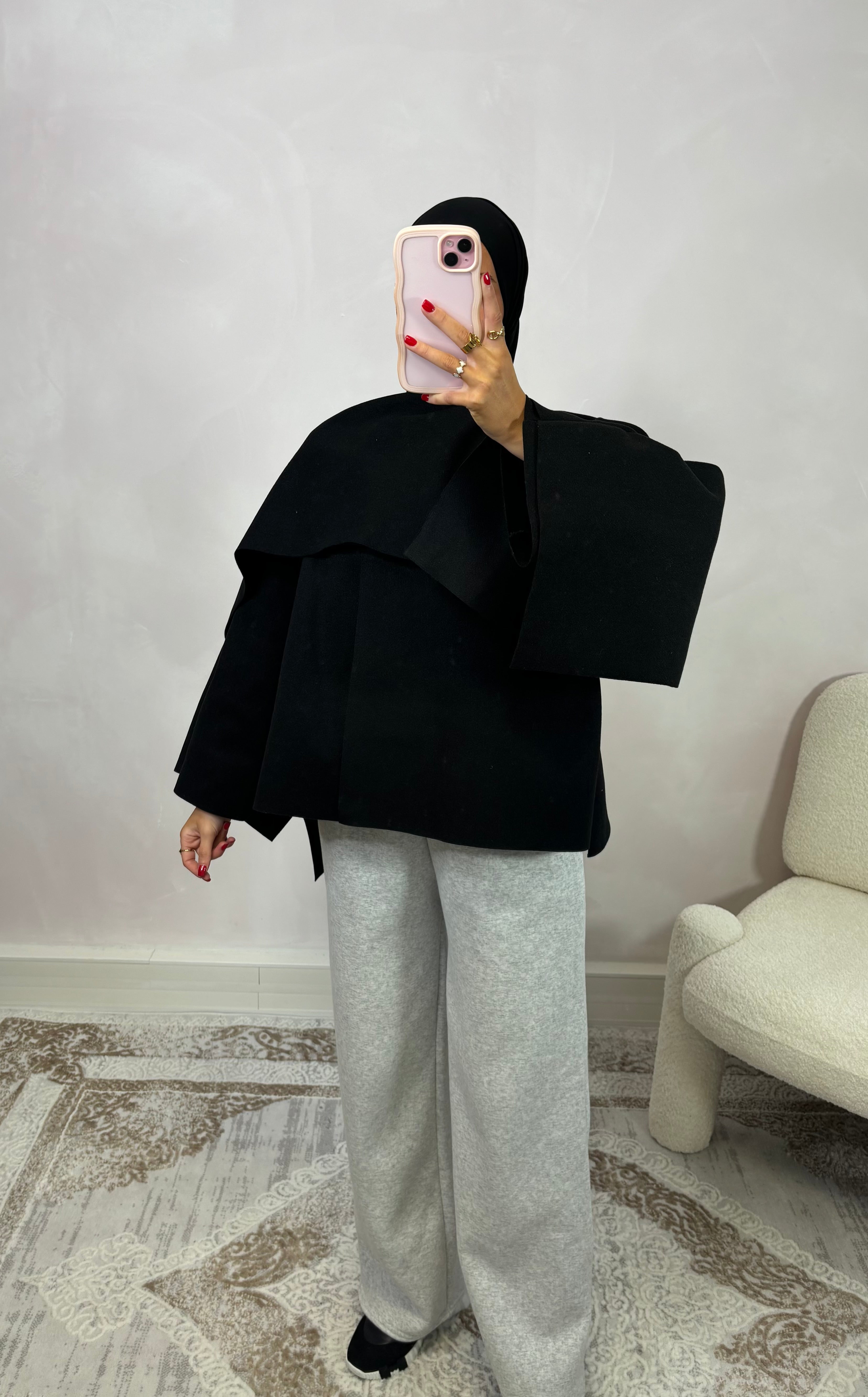 Kurzer Cape-Mantel - schwarz
