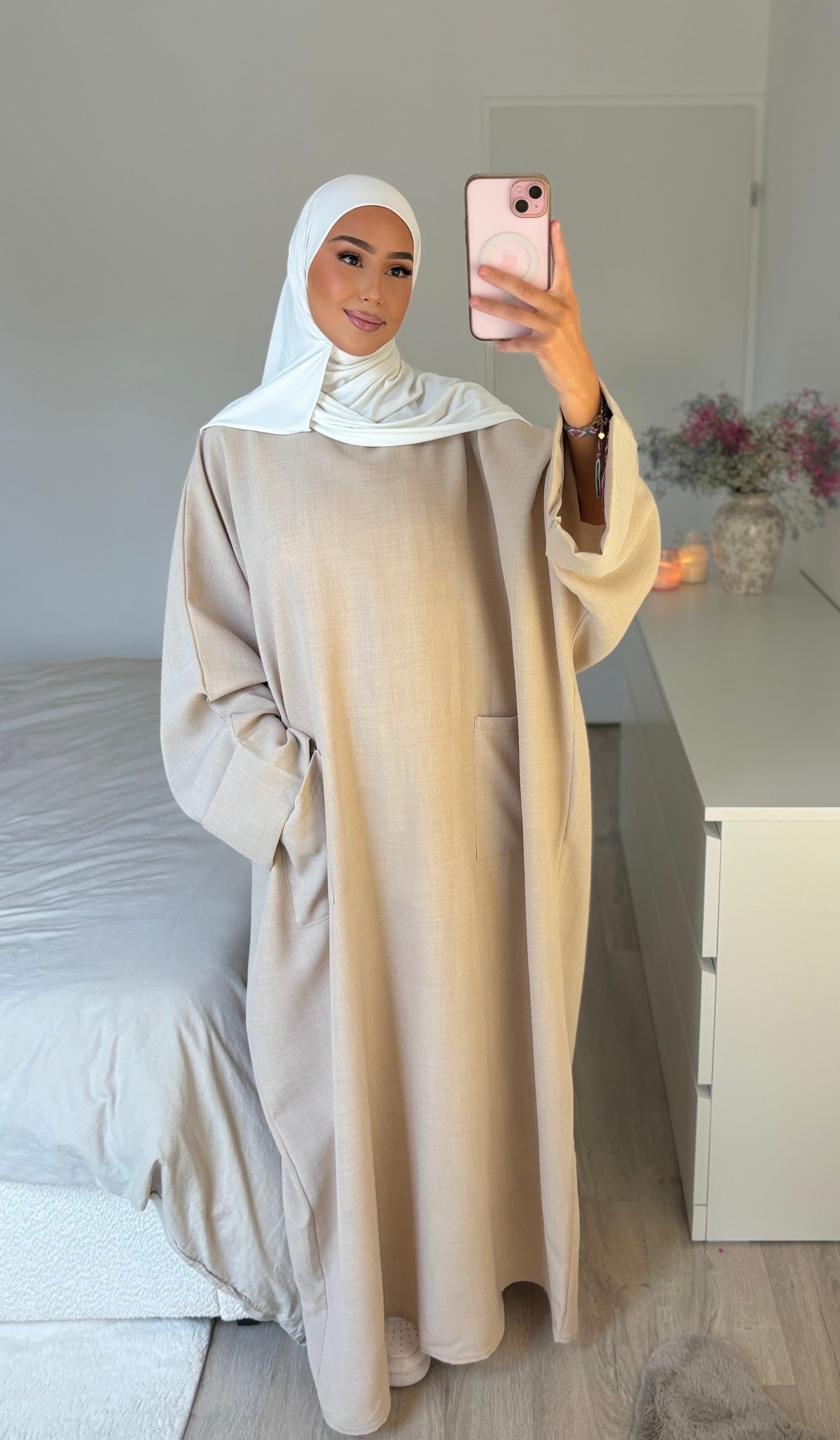 Abaya poche lin - cream