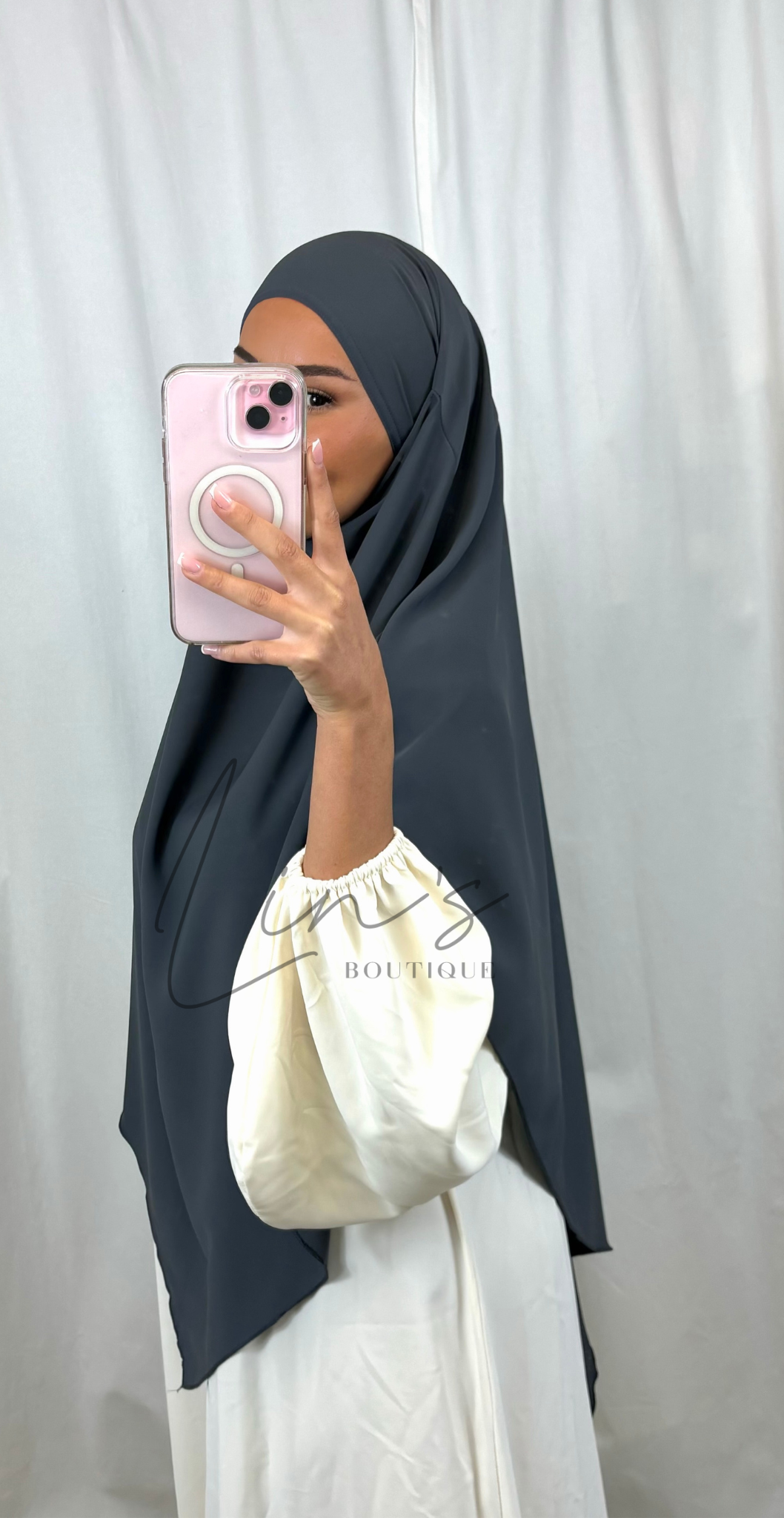 Khimar en soie de medine - GRIS ANTHRACITE