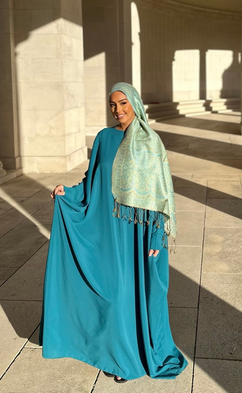 Saudi Arabian Abaya in Medina Silk - DUCK BLUE