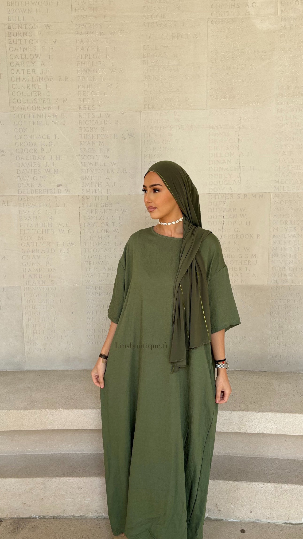 Linen dress - khaki