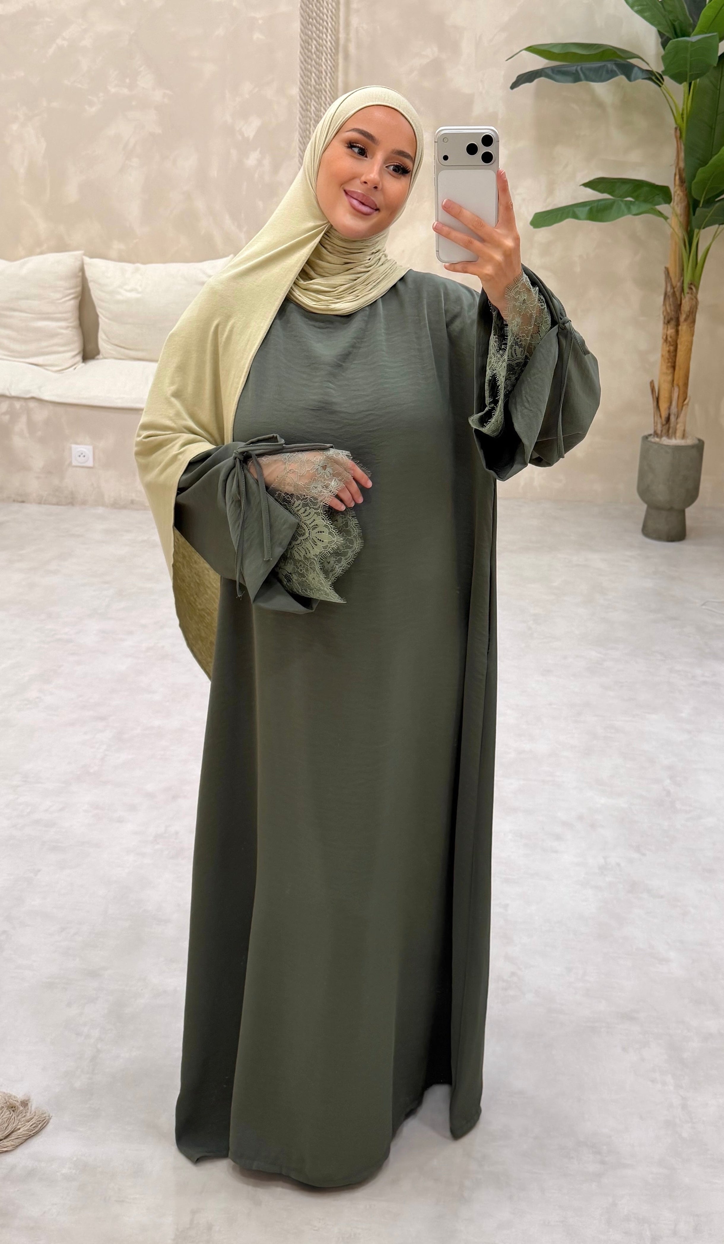 Abaya DENTELLE - kaki