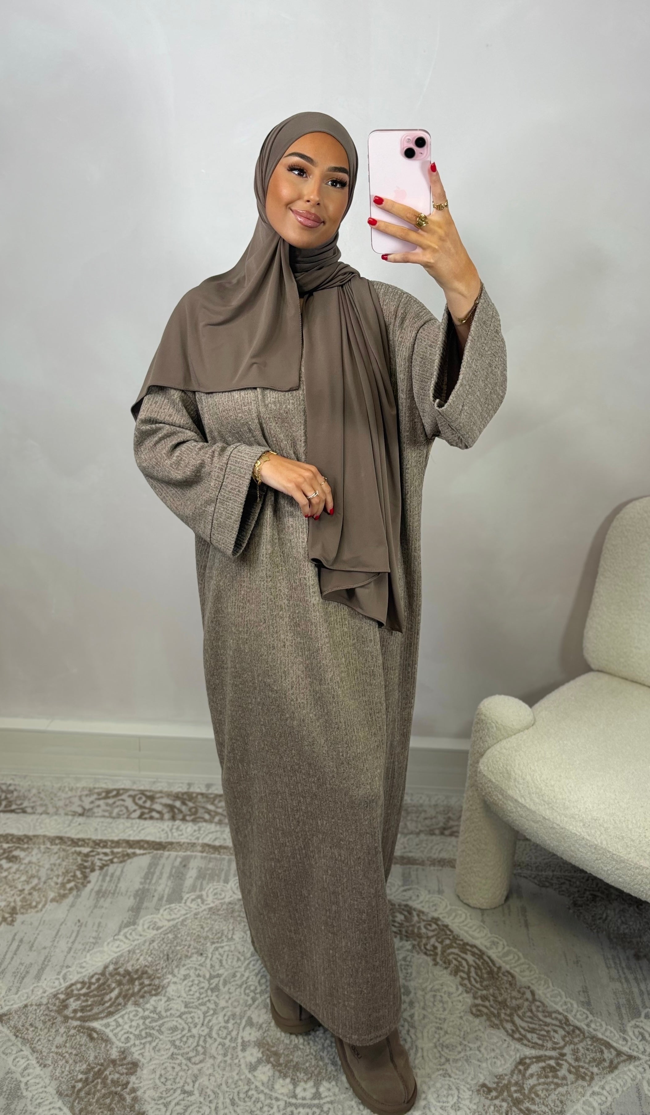 Geripptes Kleid - Dunkeltaupe