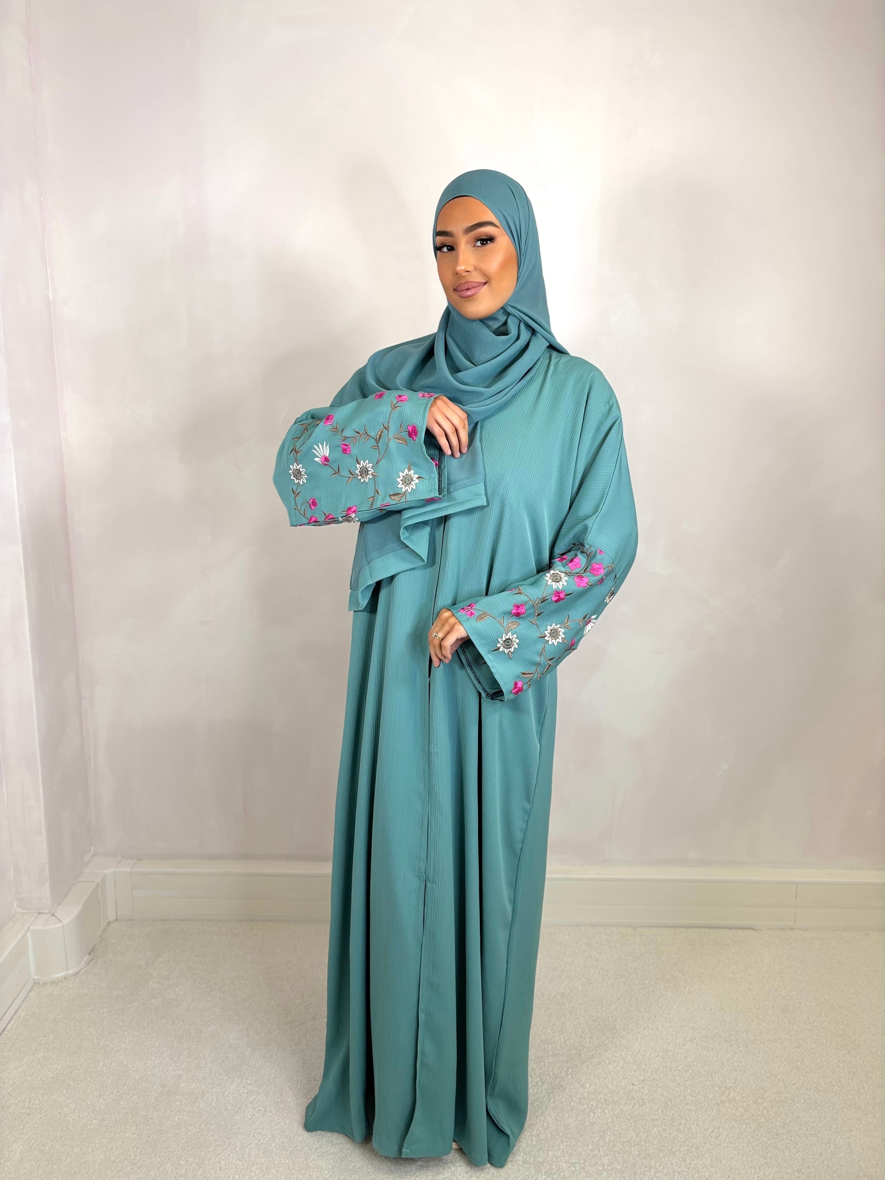 Abaya from Dubai FLORA (n40) - sea green