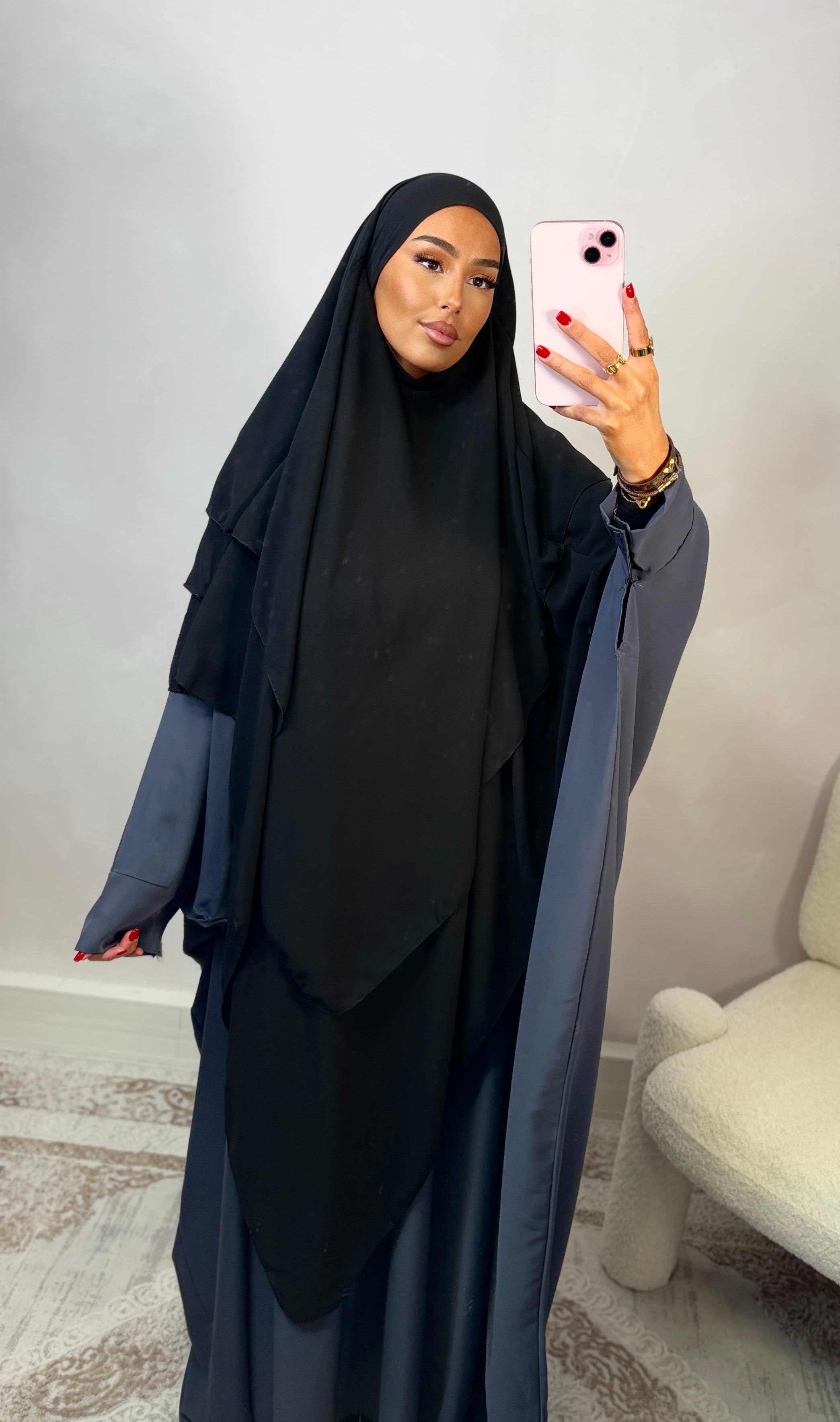 Khimar 3 Schleier aus Musselin - schwarz