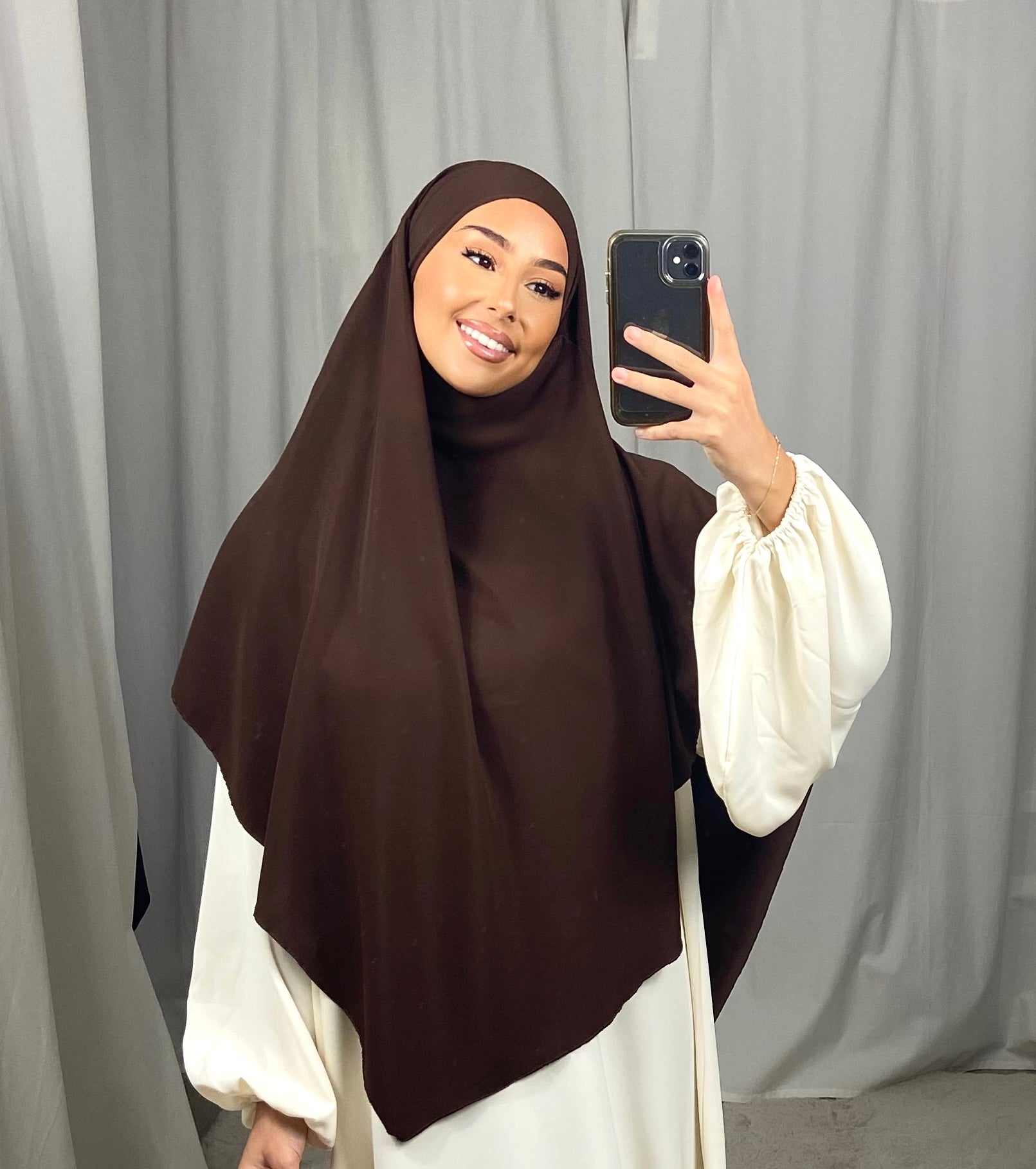 Khimar en soie de medine - MARRON foncé