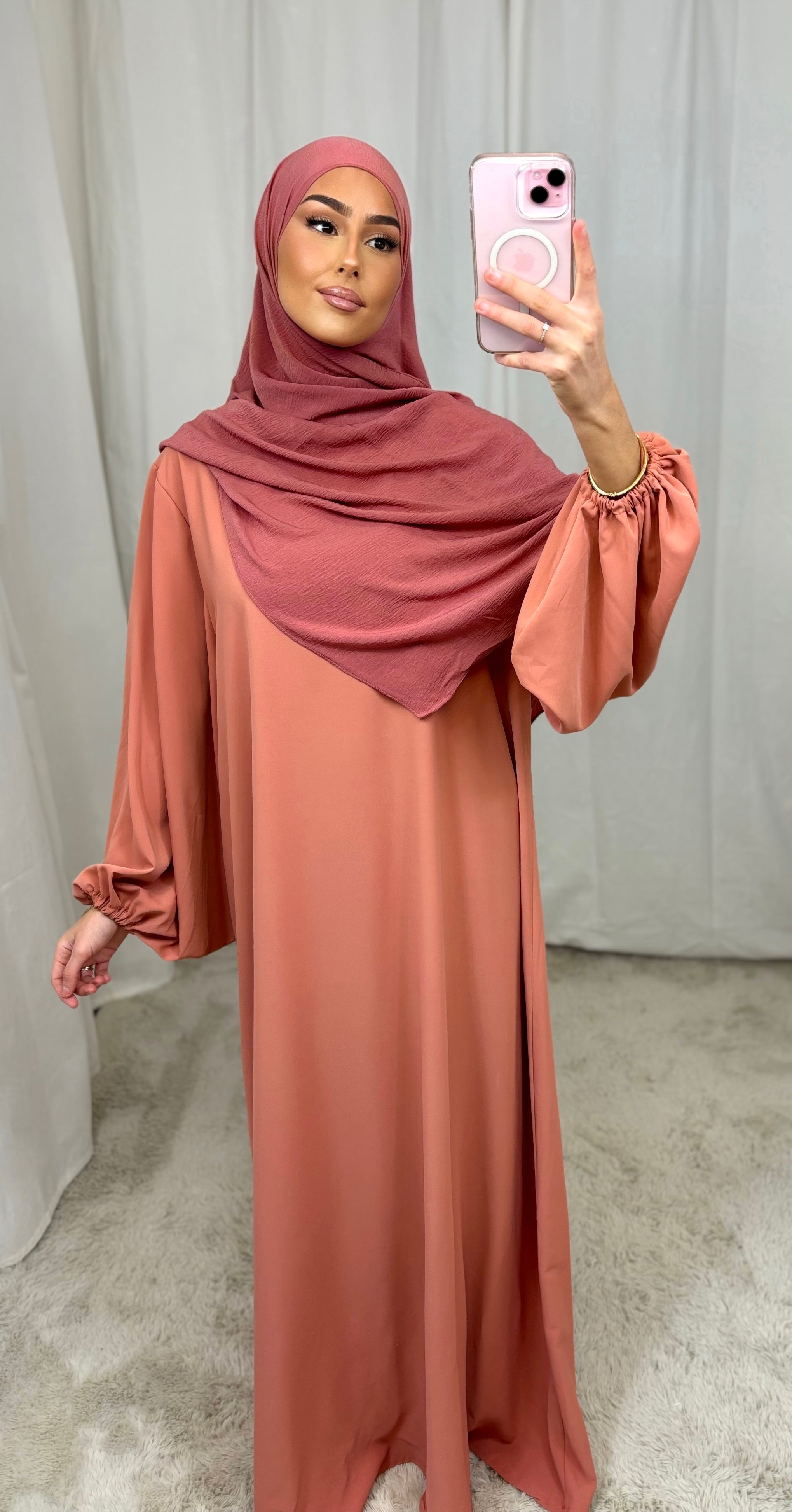 Abaya manche ballon - terracotta