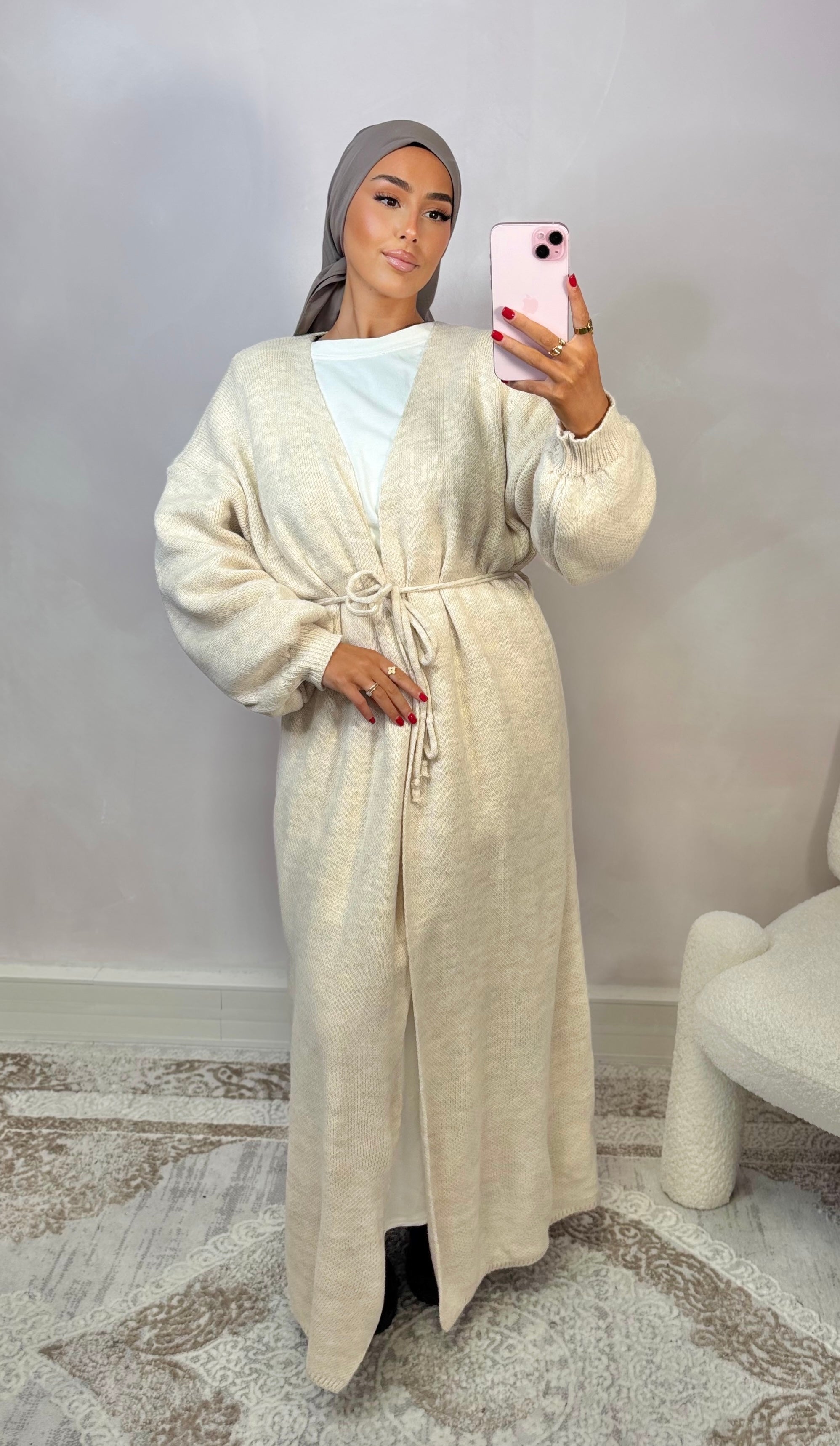 Gilet long cache cœur - beige