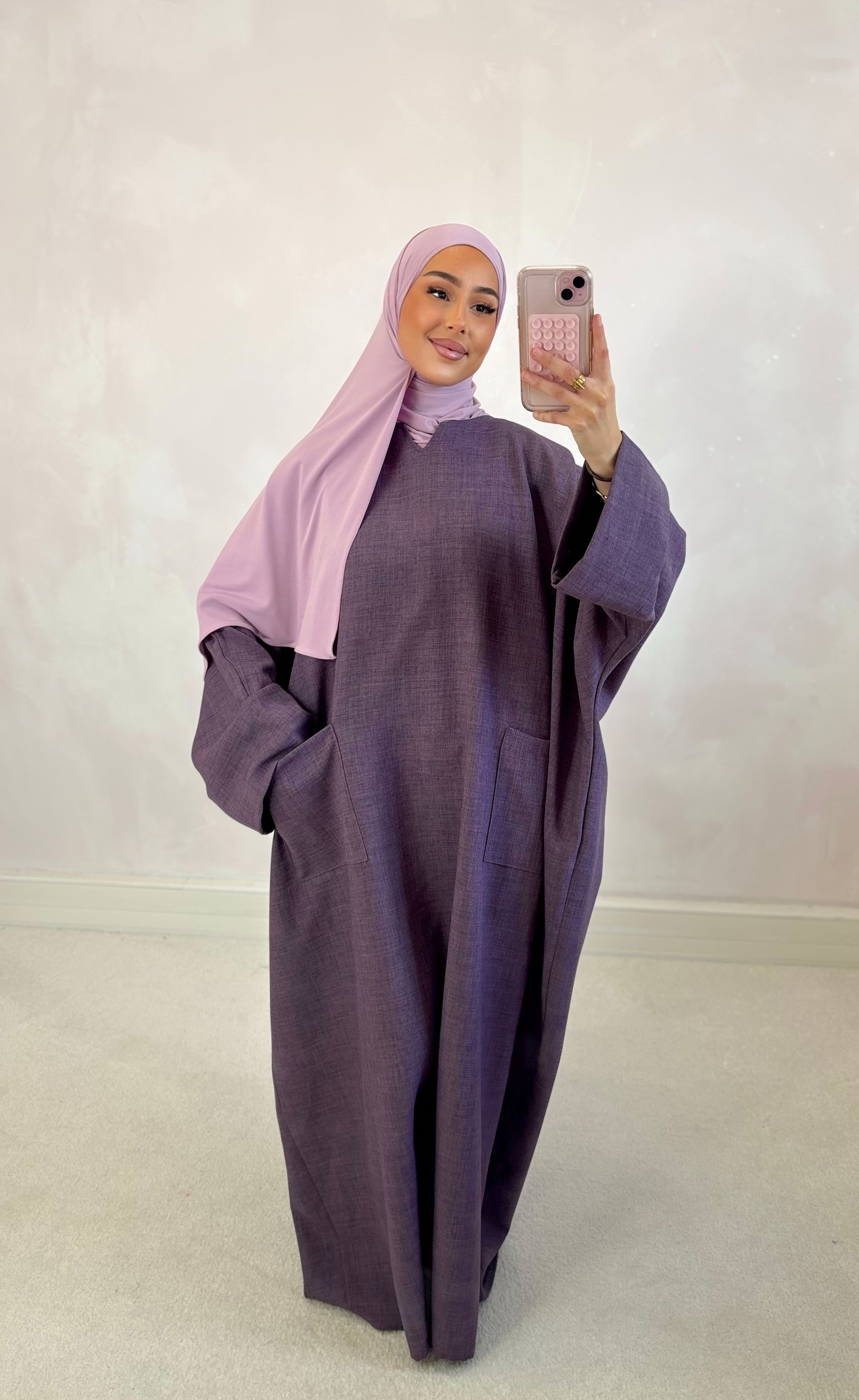 Abaya poche lin - Lila