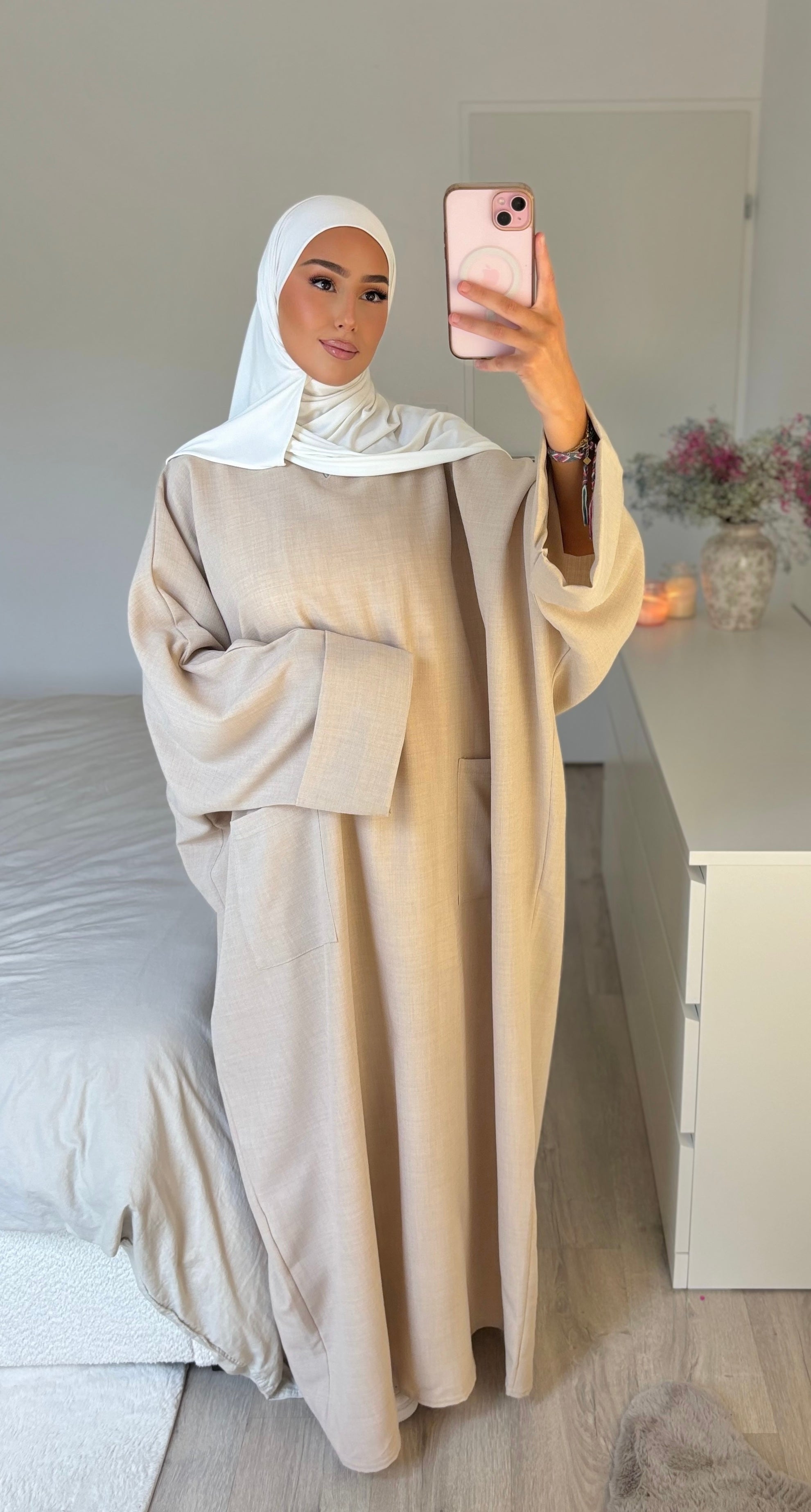 Abaya poche lin - cream
