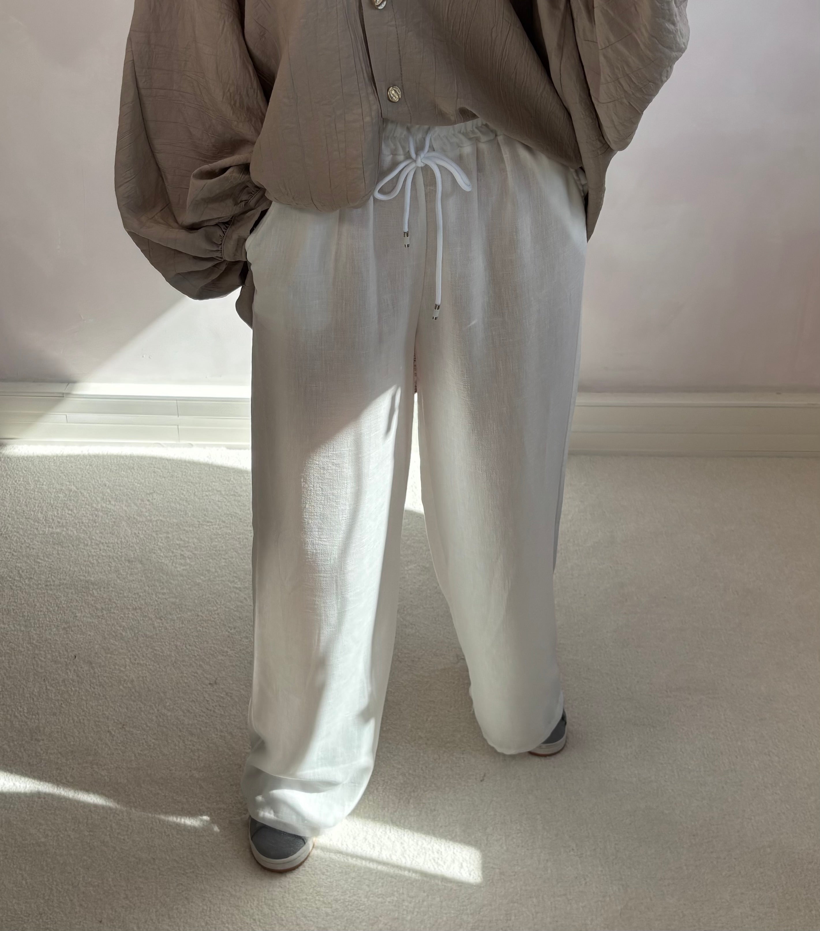Linen-effect pants - White