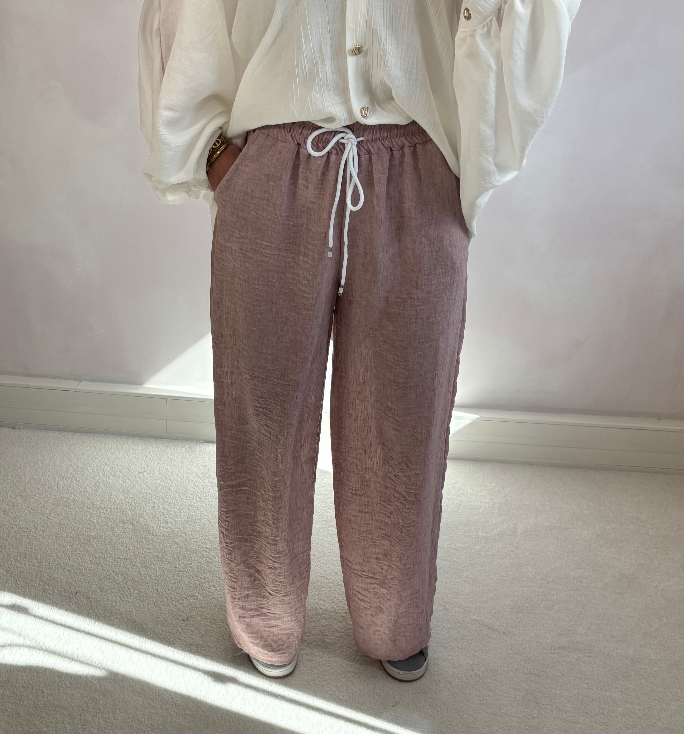 Linen-effect pants - old pink