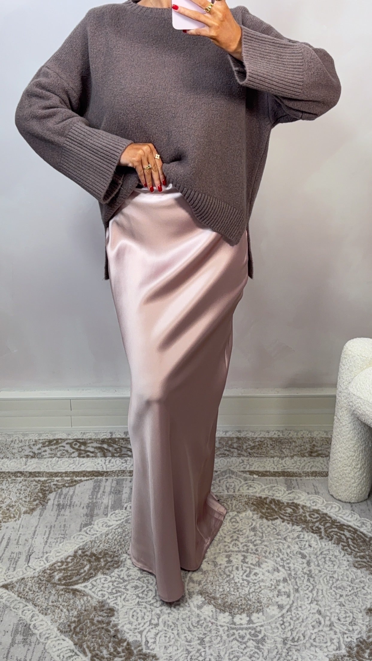 Premium satin MAXI skirt - powder pink