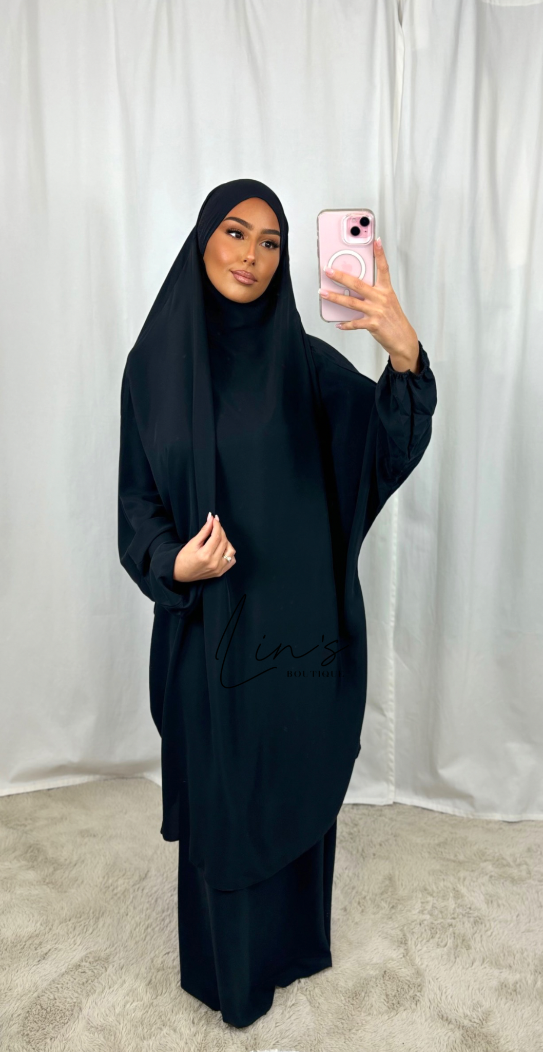 Jilbeb 2 Pièces soie de medine - noir