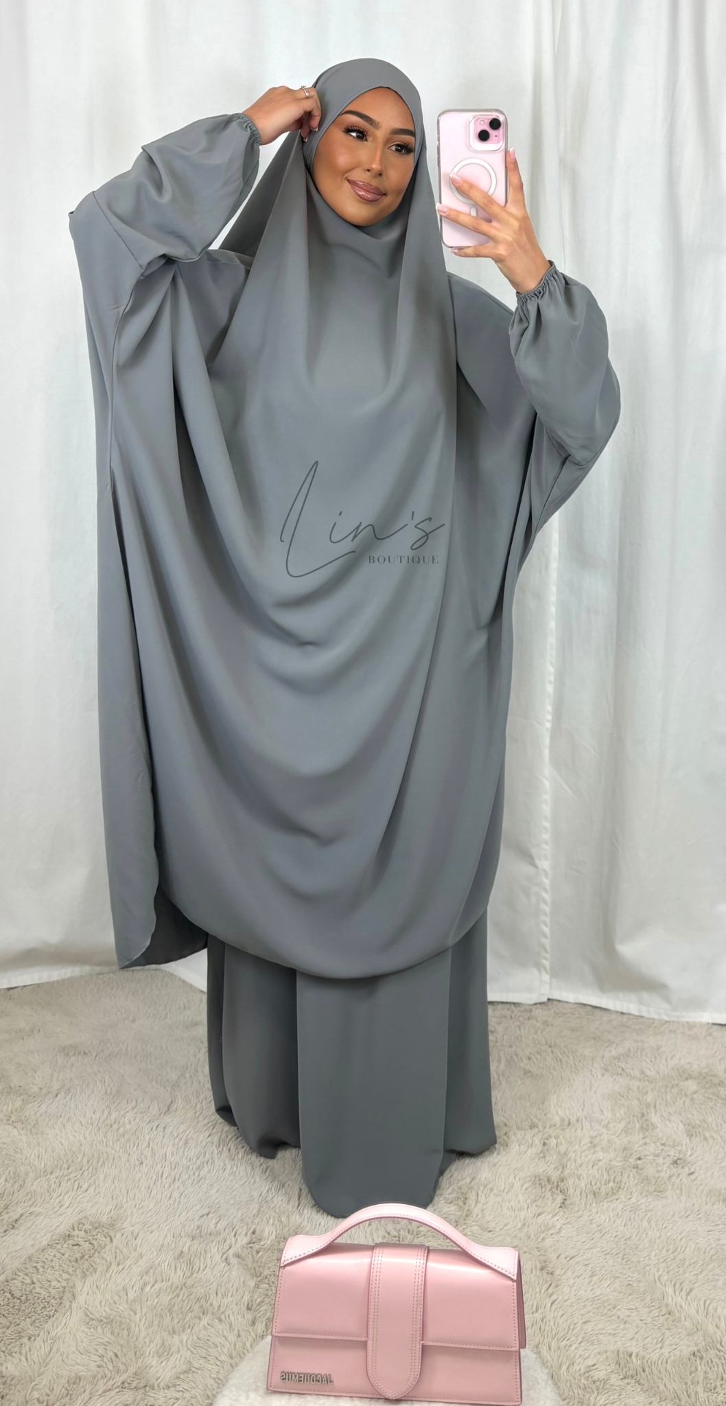 Jilbeb 2 Pièces soie de medine - gris souris