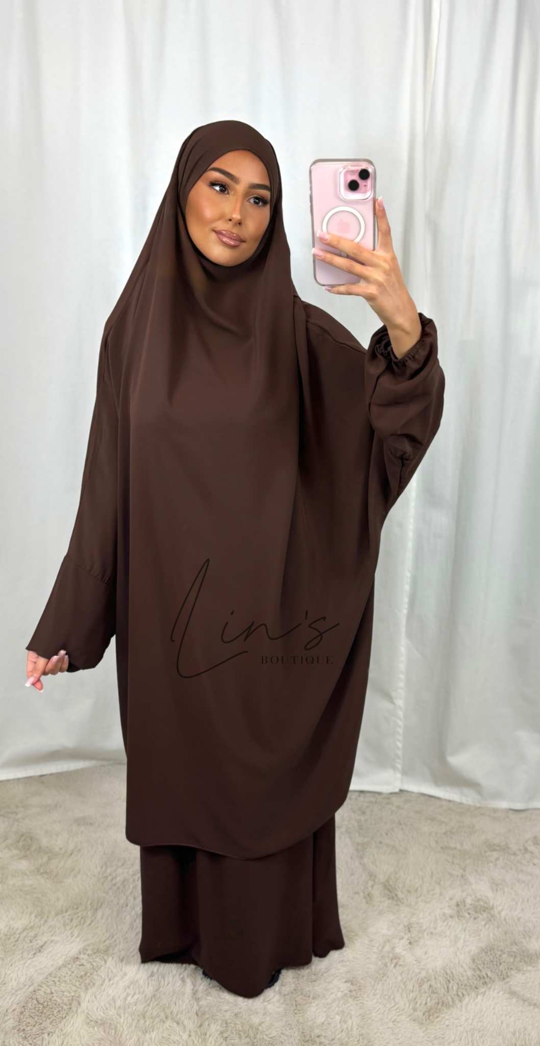 Jilbeb 2 Pièces soie de medine - marron