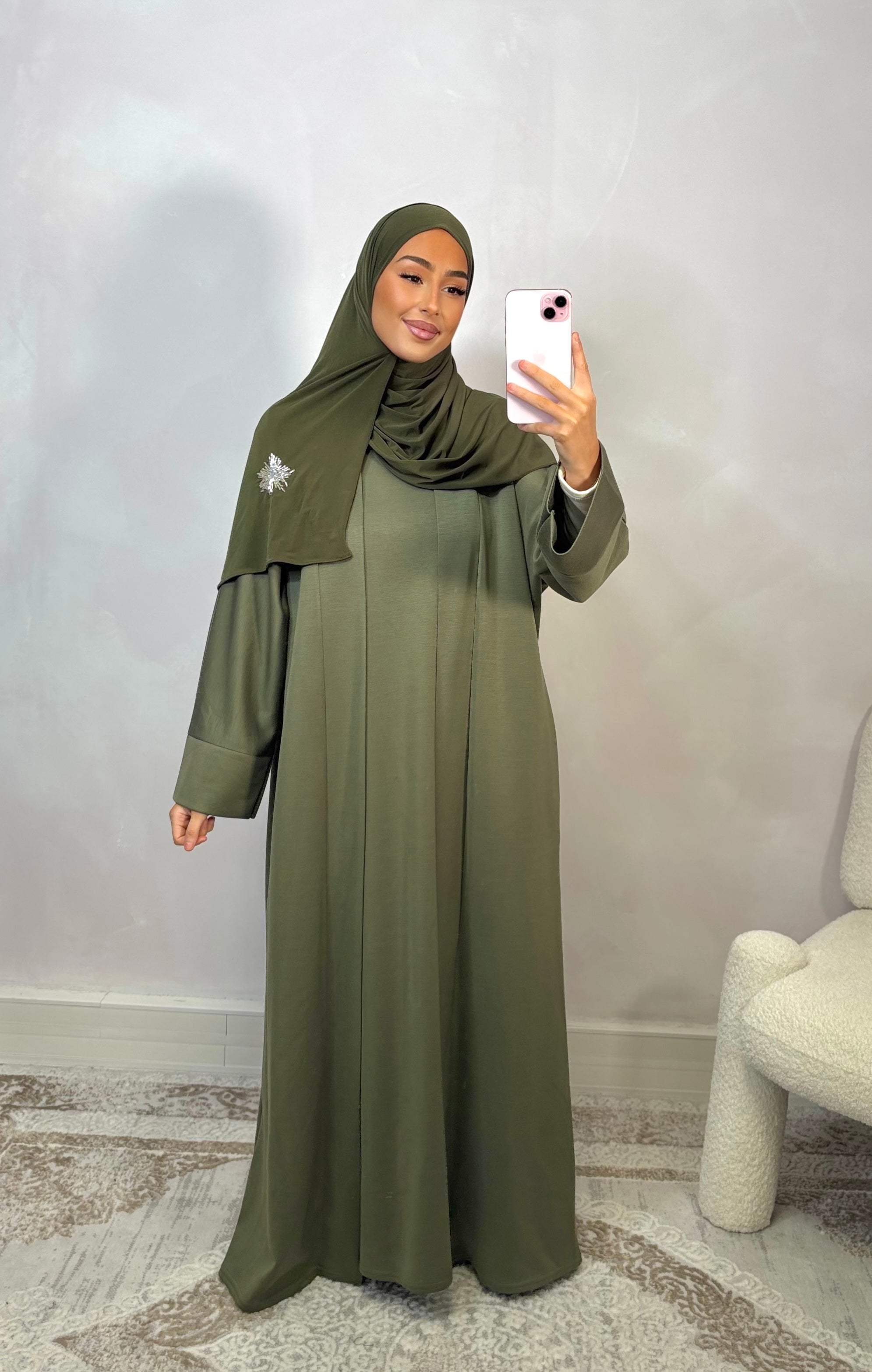 jersey abaya kimono set - dark khaki