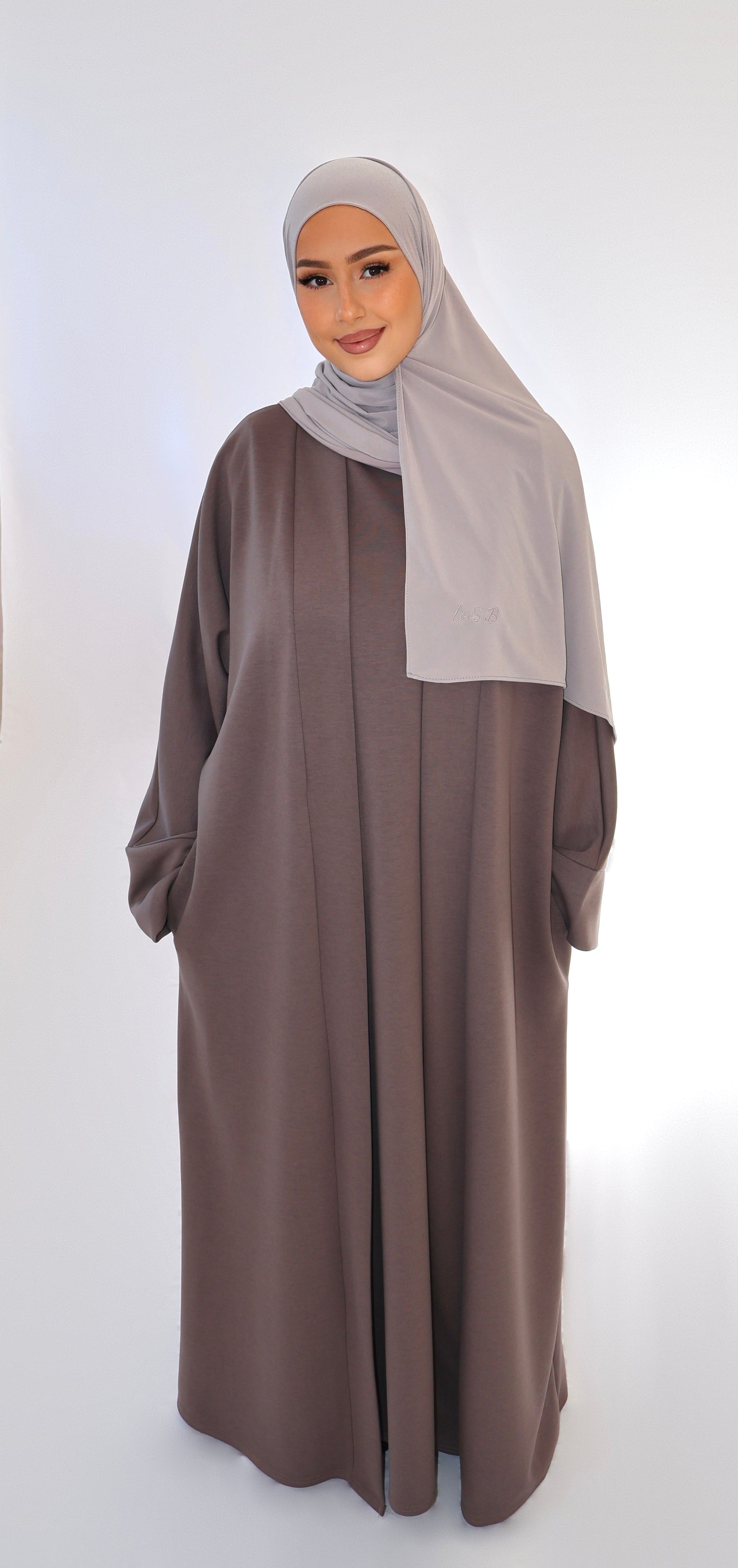 Set abaya kimono jersey - taupe foncé
