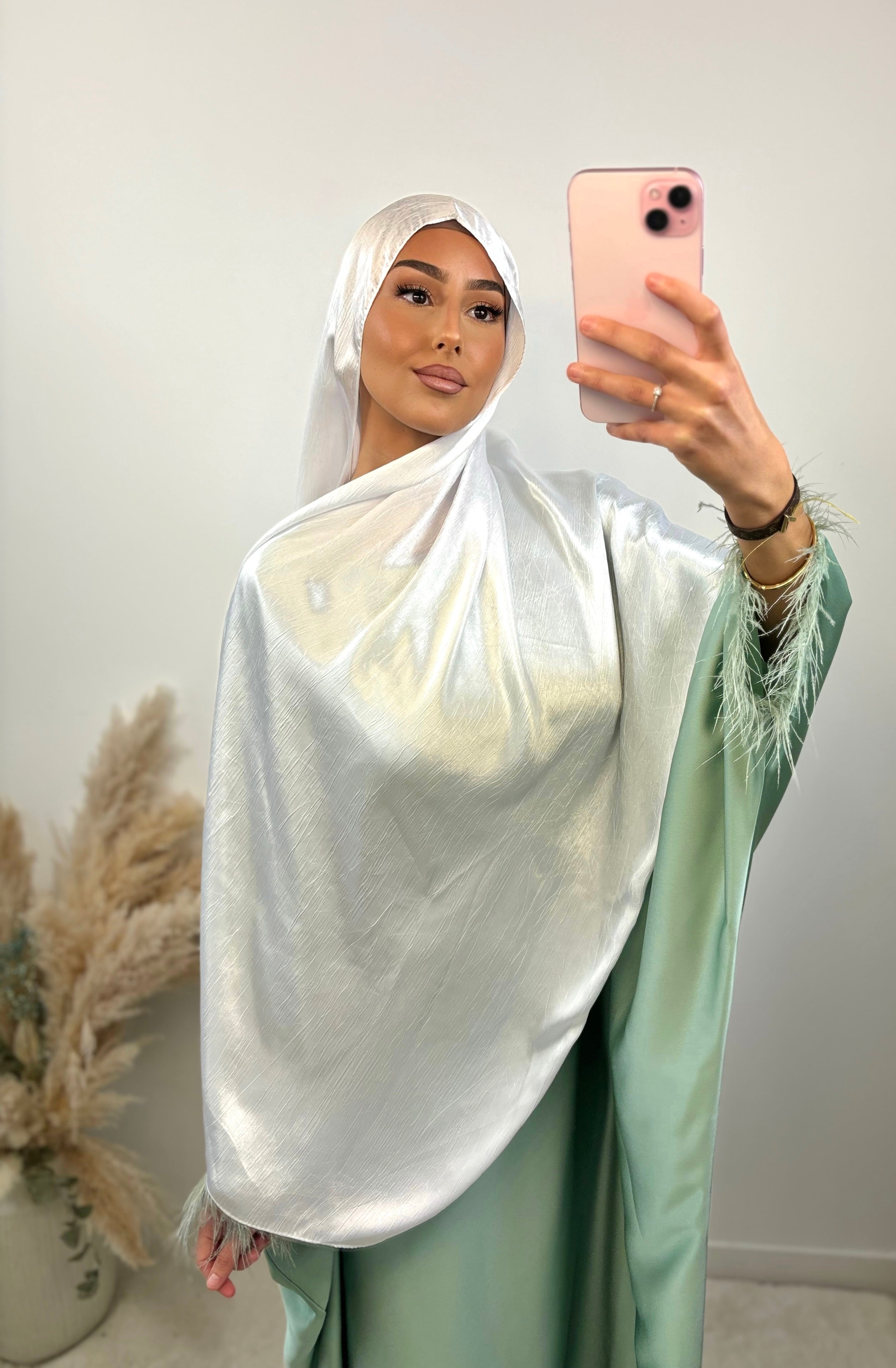 Reversible satin veil - White