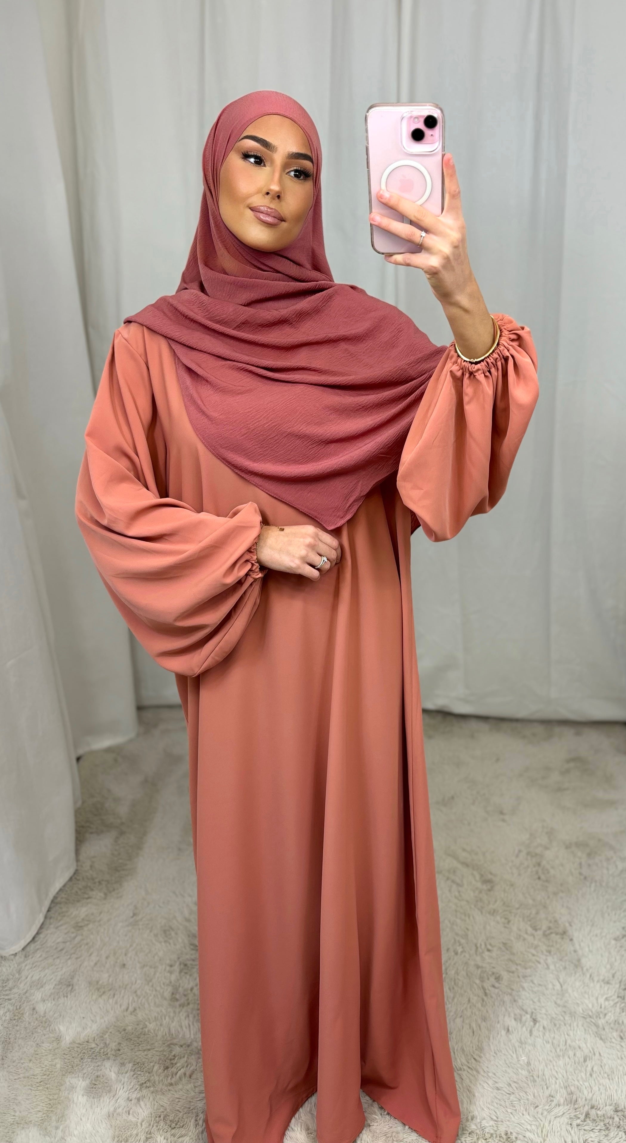 Abaya manche ballon - terracotta