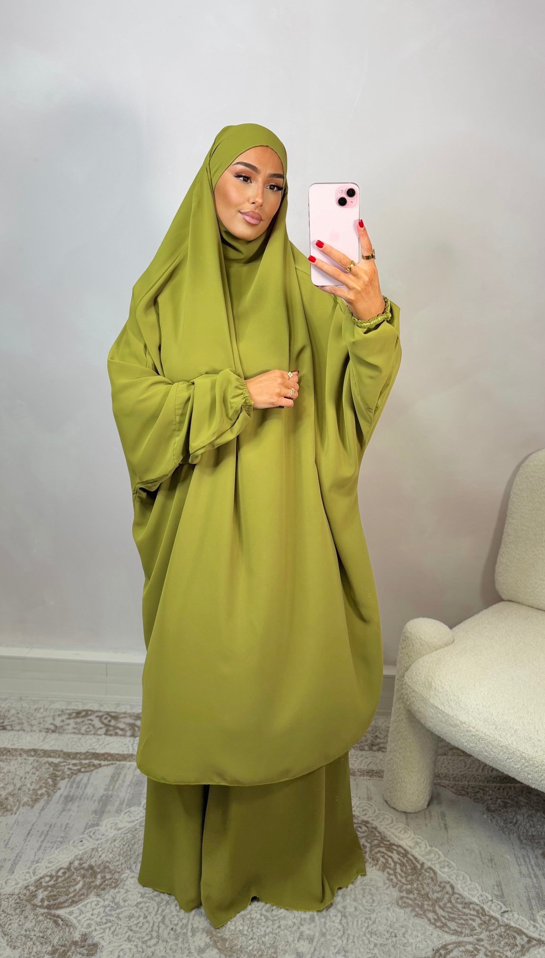 Jilbeb 2 Pièces soie de medine - vert olive