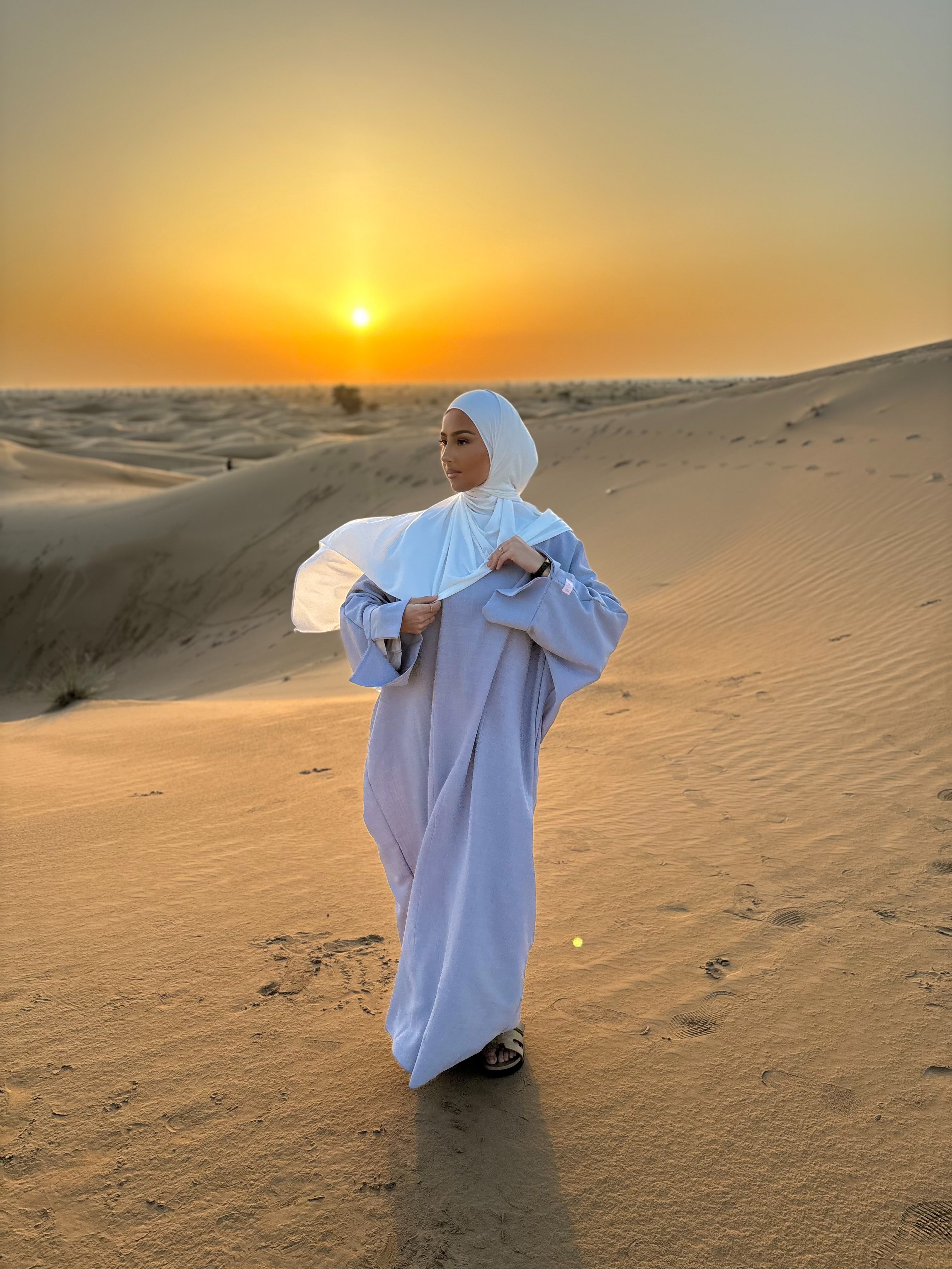 LIN'S B linen abaya - baby grey