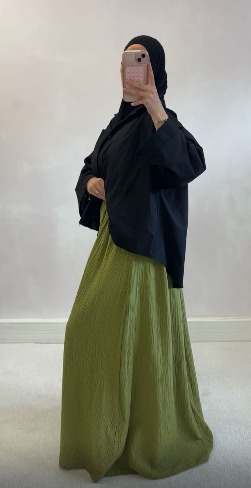 MAXI cotton gas skirt - olive green