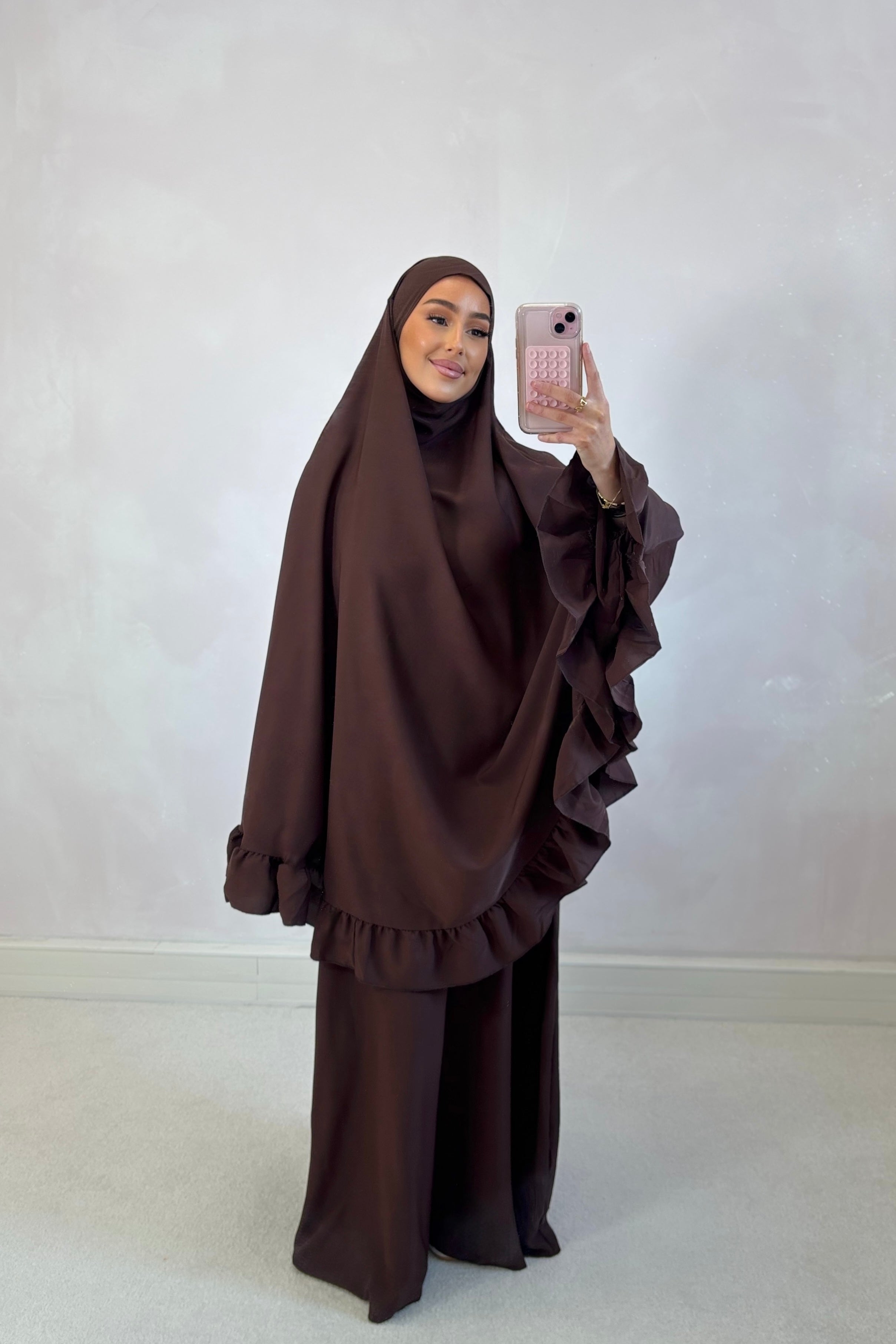 Set prière abaya + khimar - marron foncé