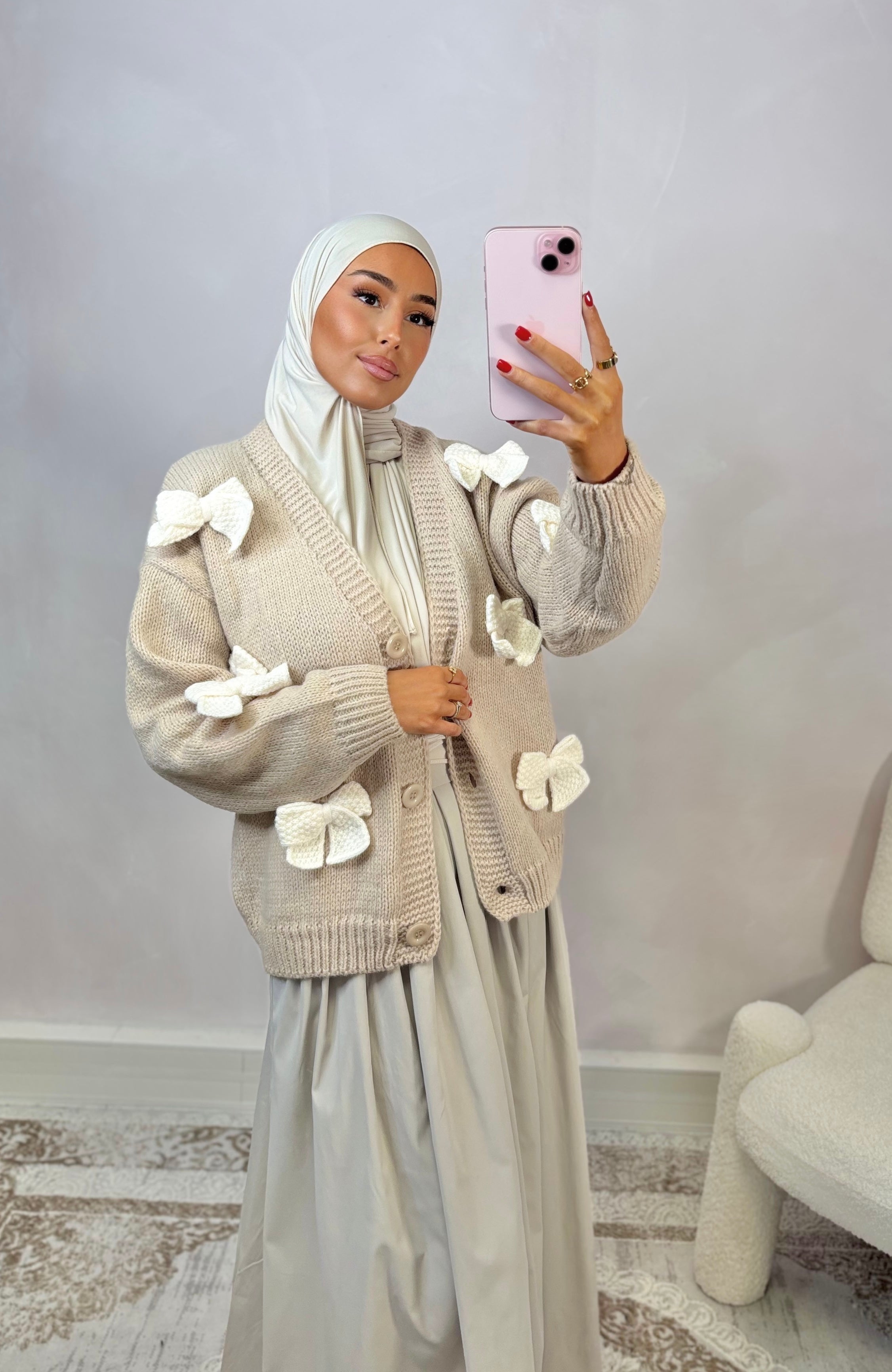 Embroidered cardigan - taupe Milk