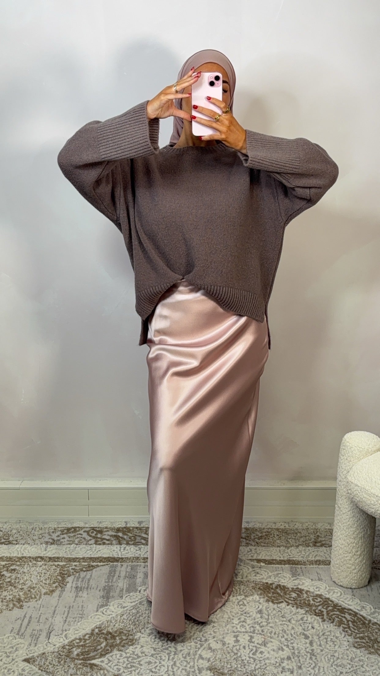 Premium satin MAXI skirt - powder pink