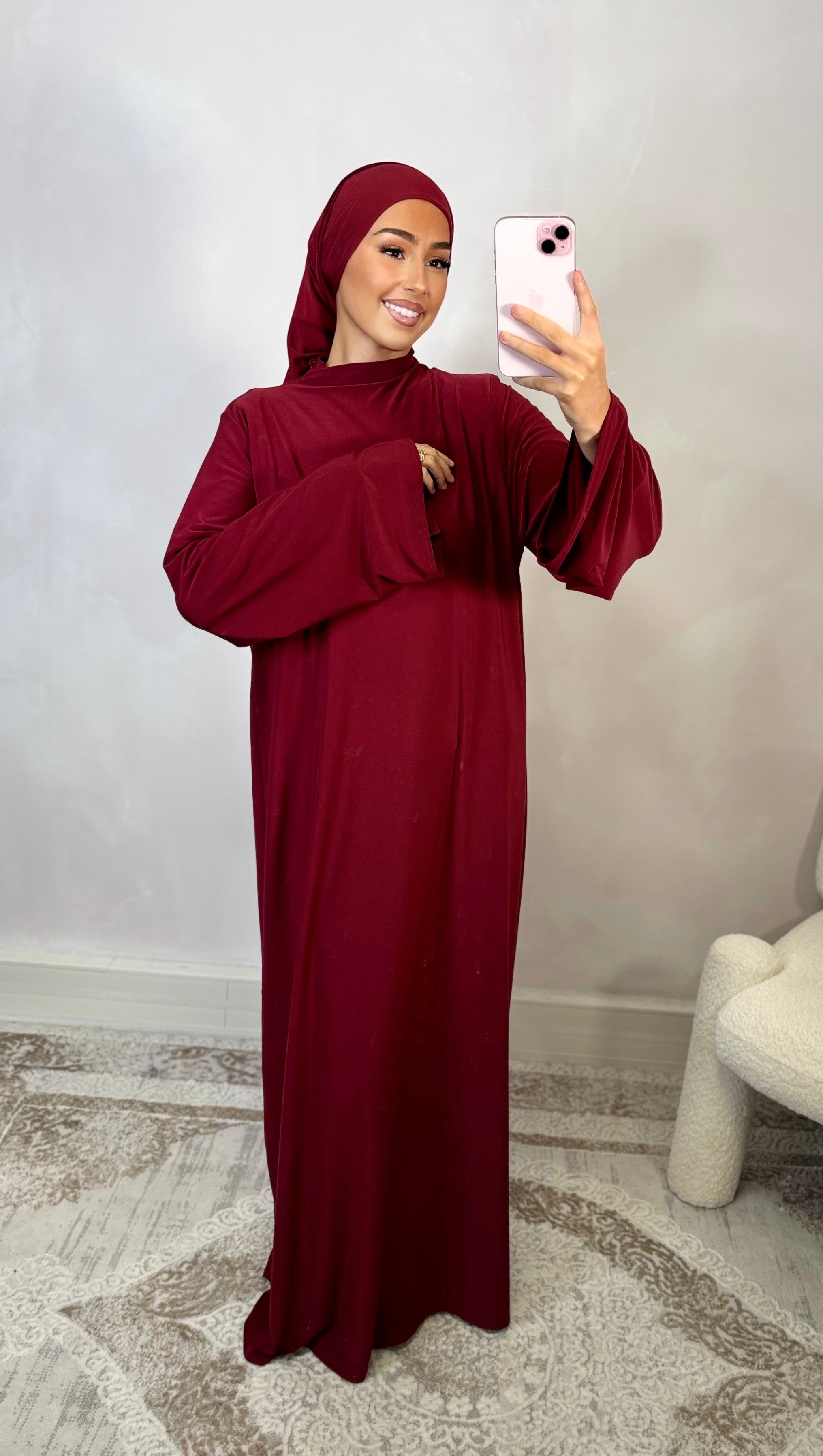 Luxury premium jersey abaya - burgundy