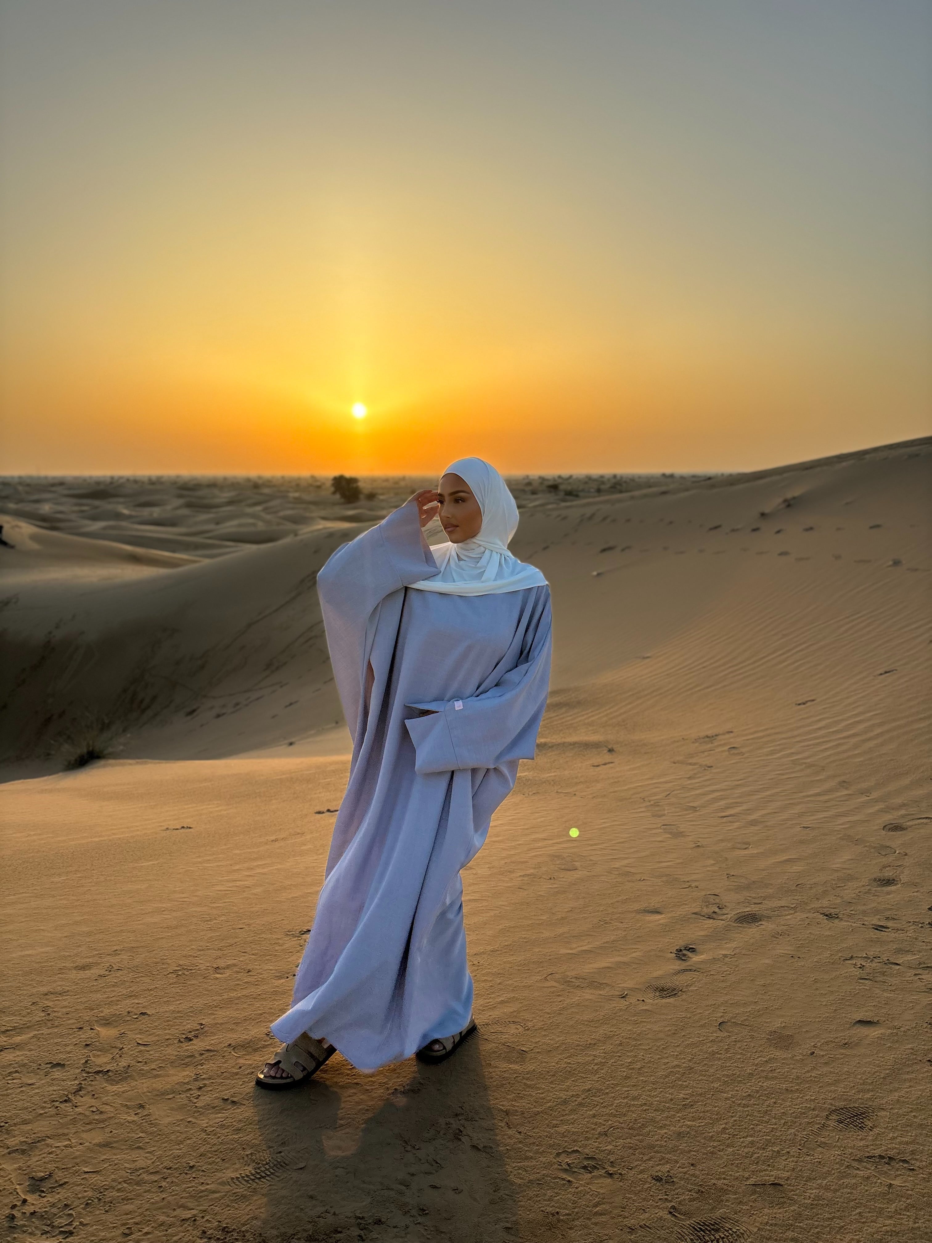 LIN'S B linen abaya - baby grey