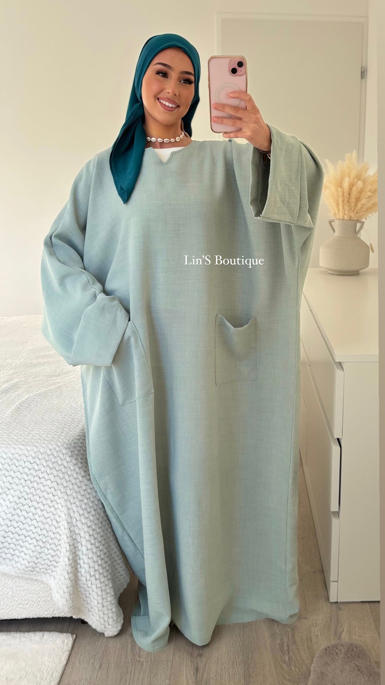 Abaya poche lin - vert d’eau